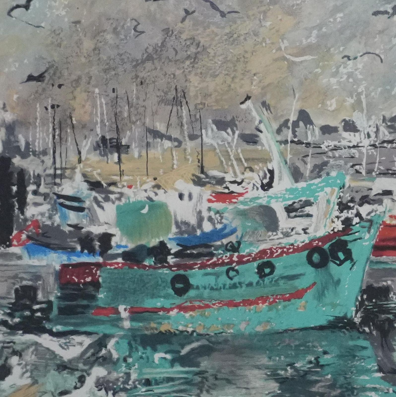 Yvonne Cheffer Delouisin The Port Of Bretagne   Original Lithograph photo 97.0