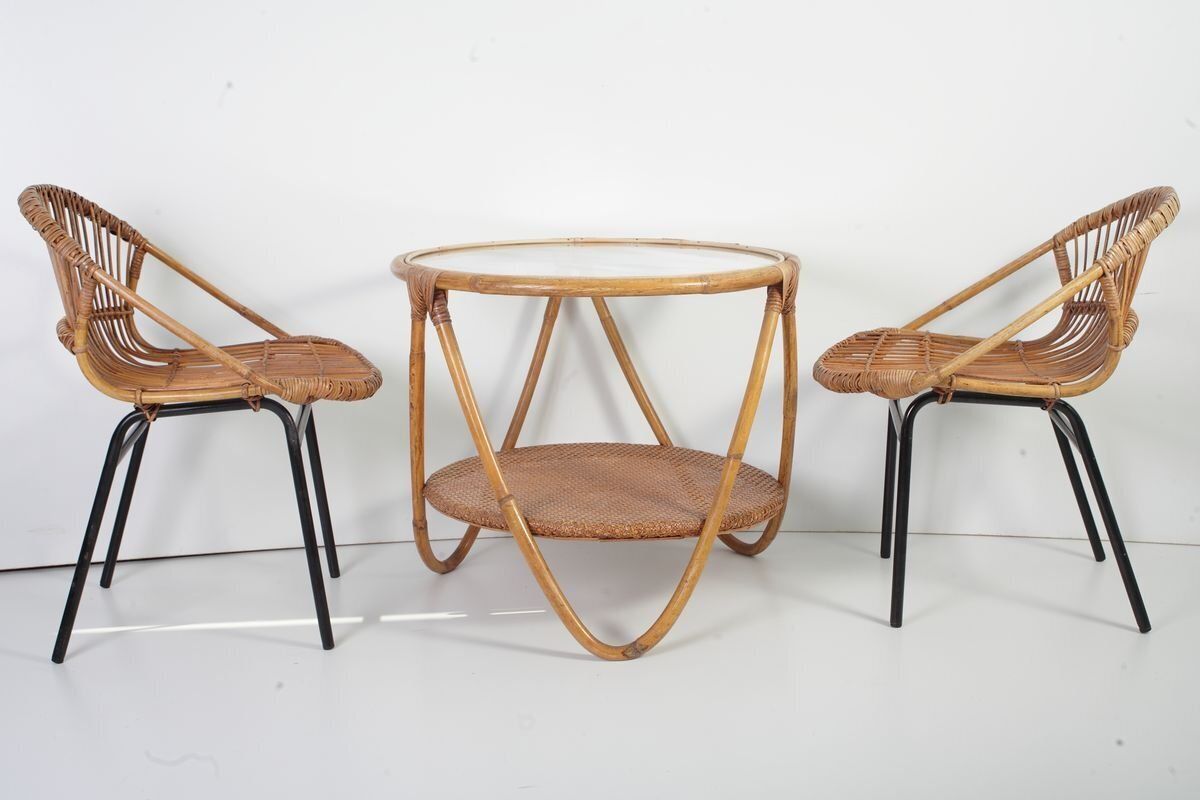 Mid Century Bamboe Loungestoelen En Tafel Van Alan Fuchs Voor Uluv, Jaren 1960, Set Van 3 photo furniture