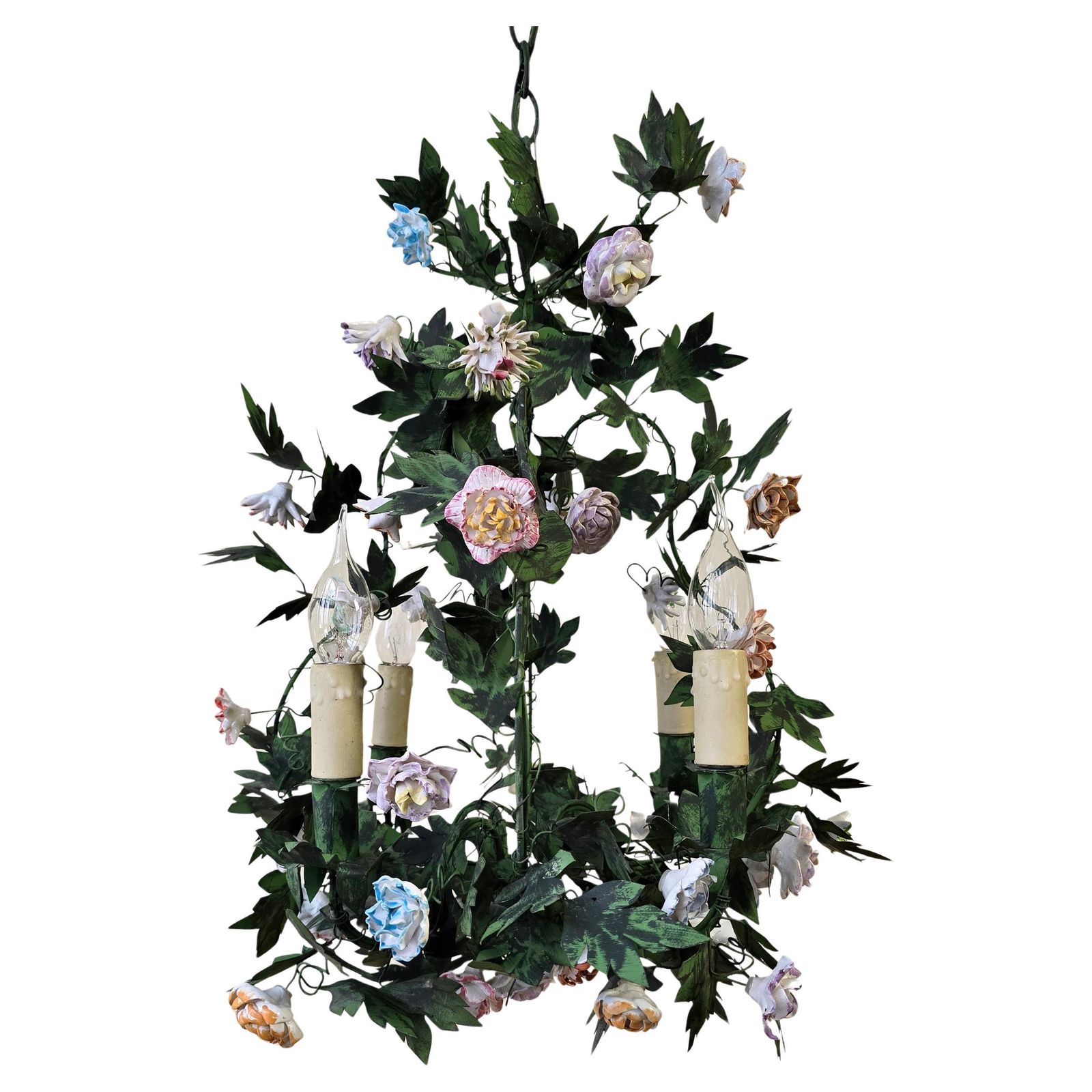 Italian Tole And Porcelain Flower Chandelier, Capodimonte Style photo furniture