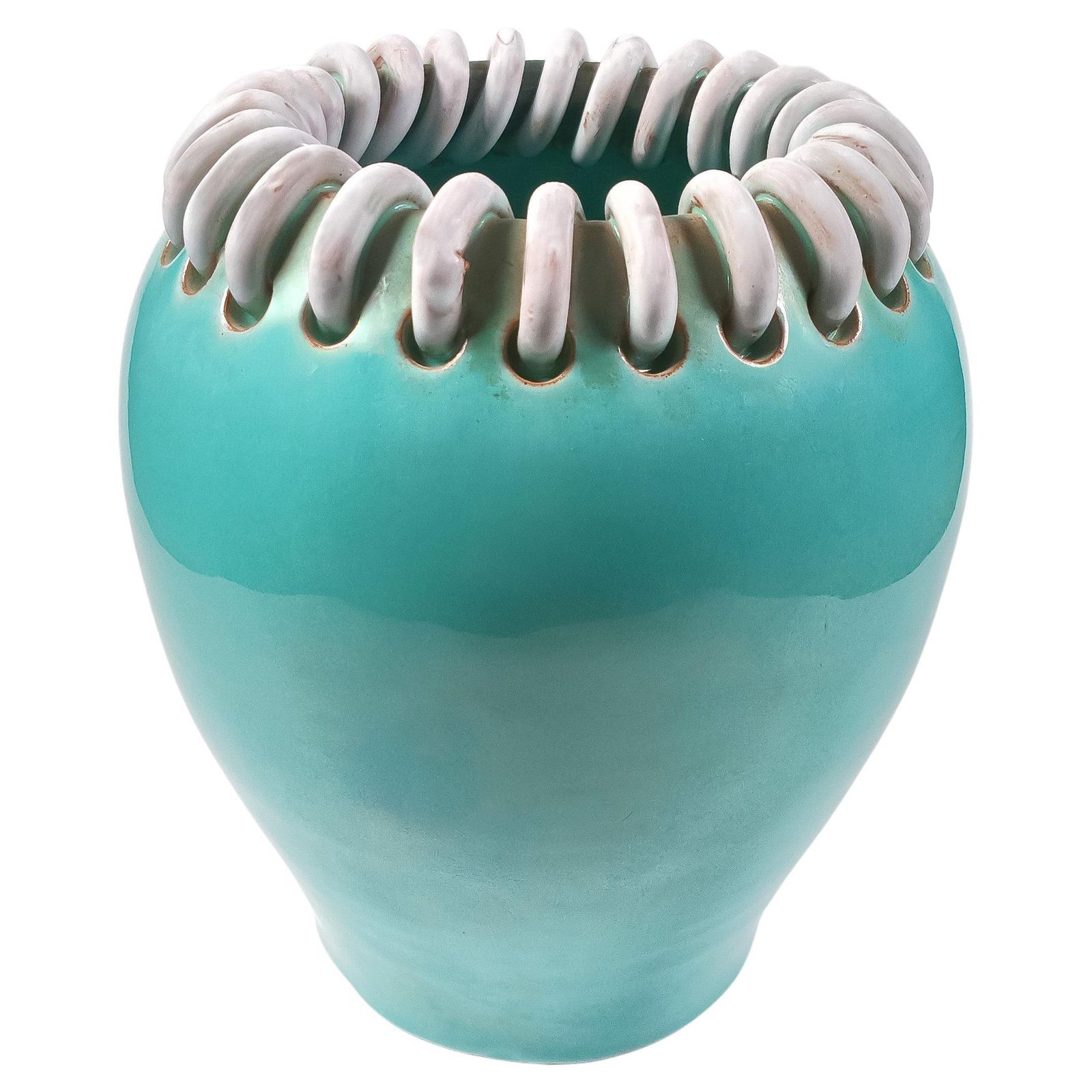 Mid Century Turquoise Ceramic Vase By Alexandre De Wemmel, Belgium, 1950s