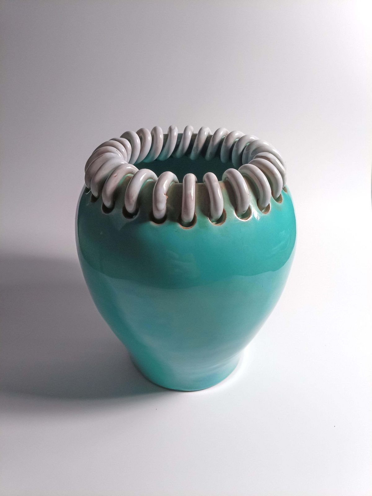 Mid Century Turquoise Ceramic Vase By Alexandre De Wemmel, Belgium, 1950s photo for sale