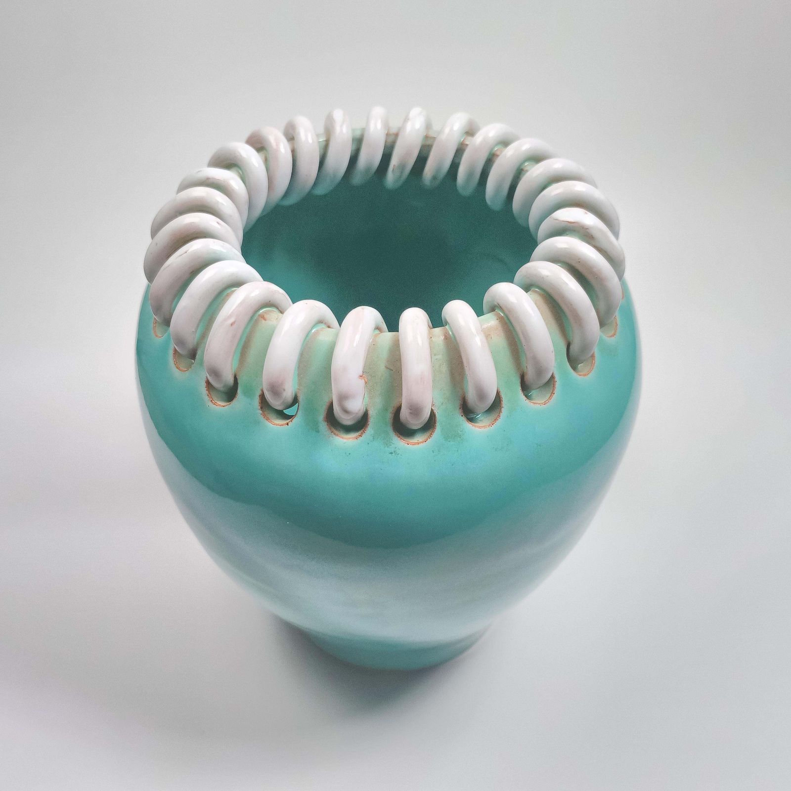 Mid Century Turquoise Ceramic Vase By Alexandre De Wemmel, Belgium, 1950s photo 460.0