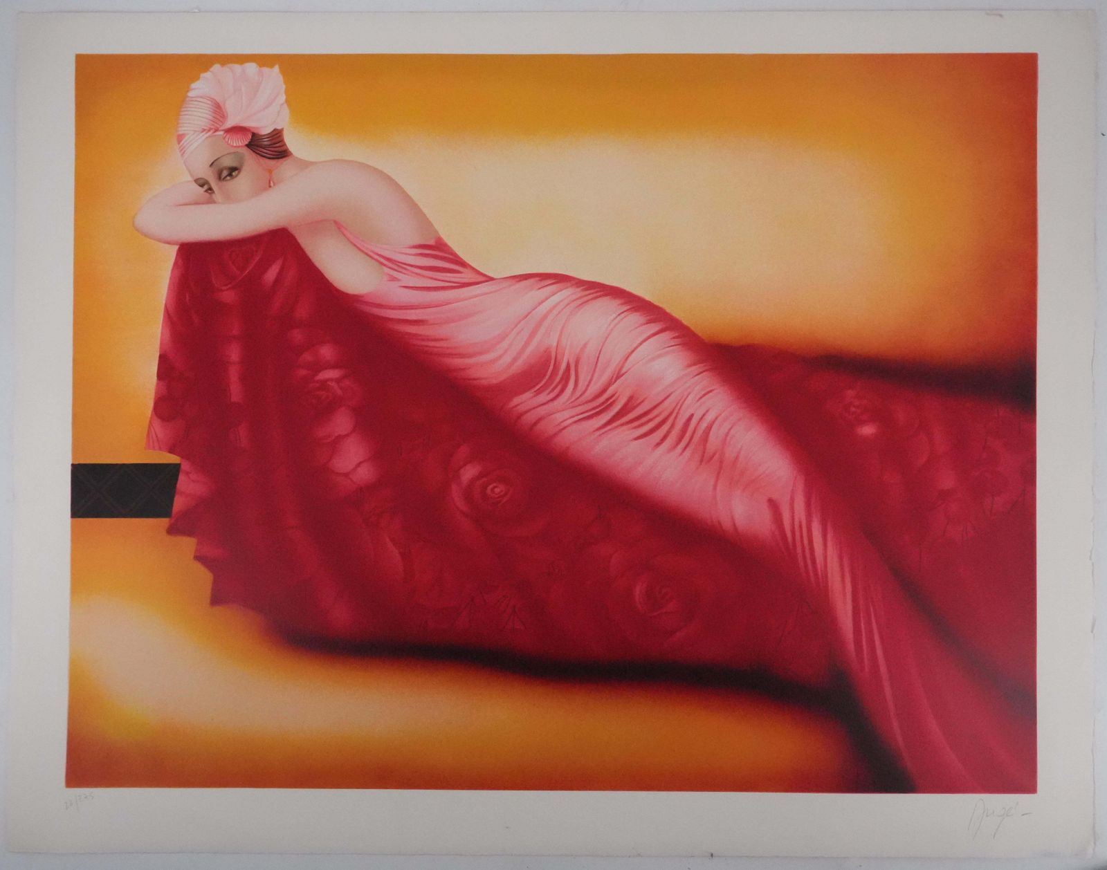 Philippe Augéthe Women In Pink Dress   Original Handsigned Lithograph1985