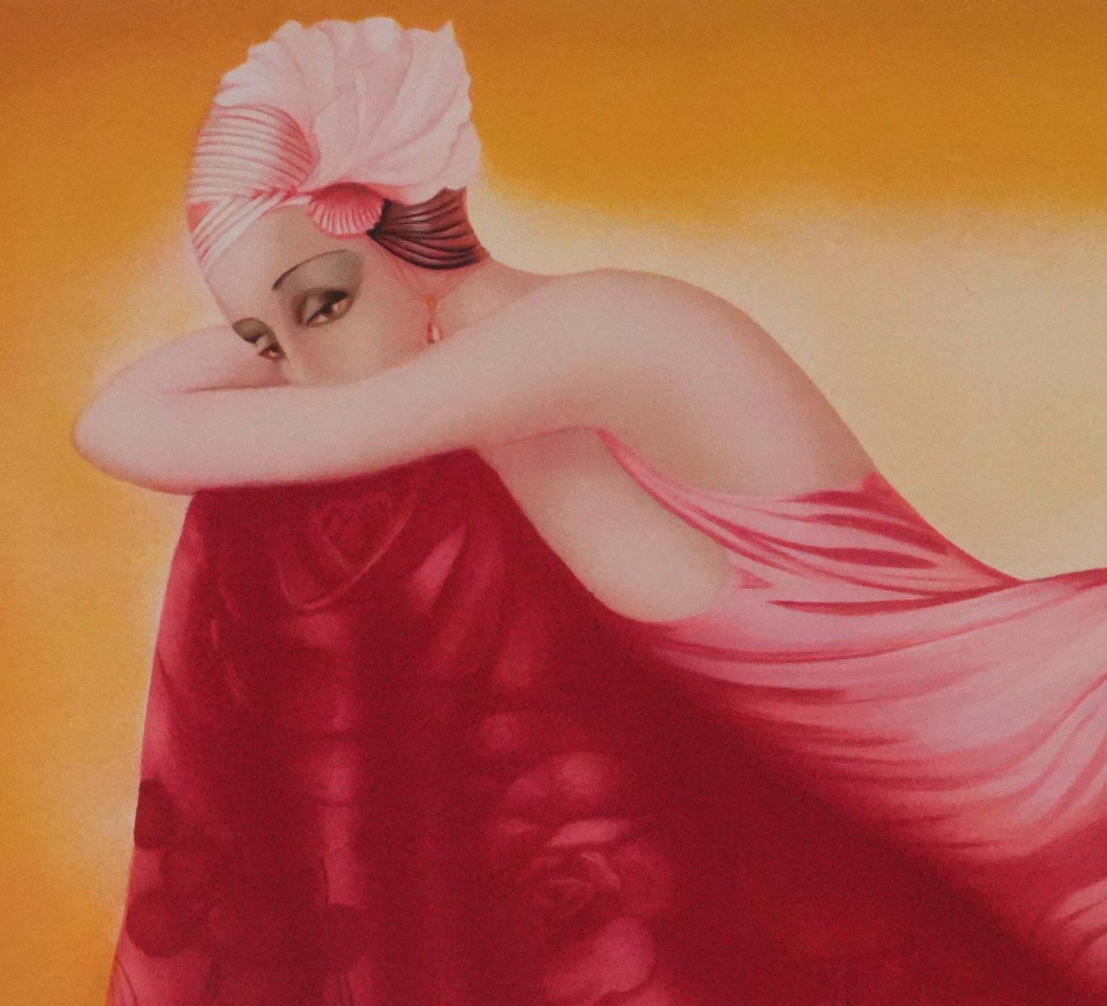 Philippe Augéthe Women In Pink Dress   Original Handsigned Lithograph1985 photo 133.0