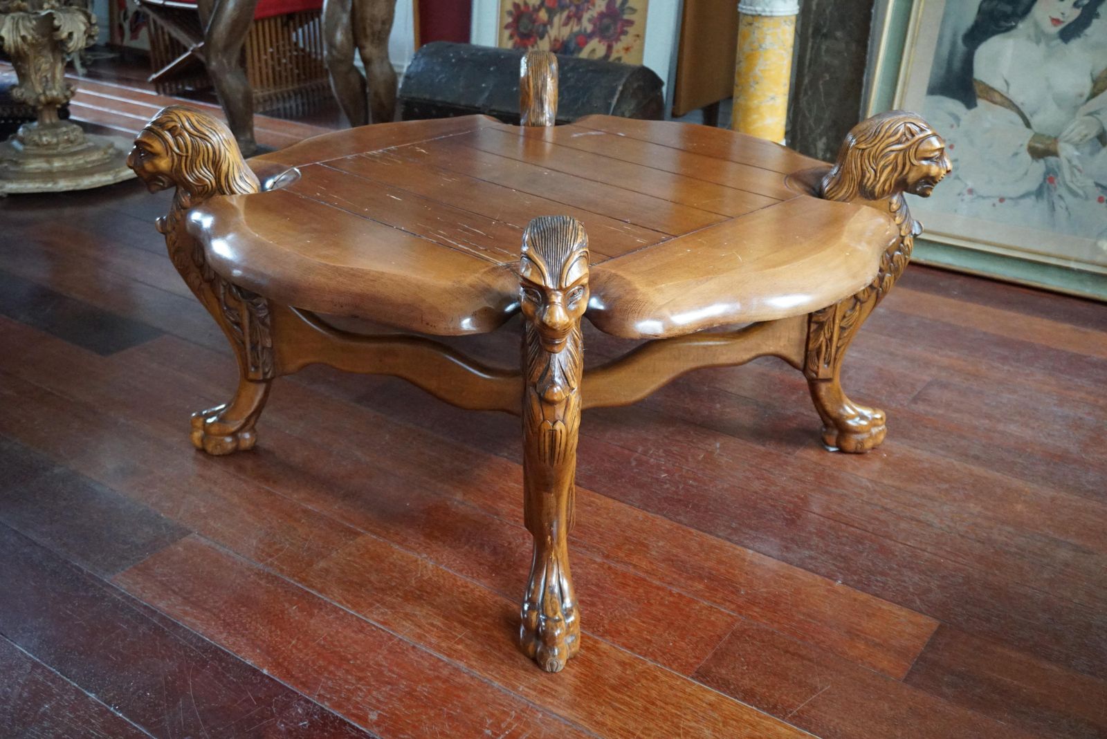 Rustic Elegance Hand Carved Lion Leg Coffee Table, France Or Italy, Circa 1940s photo Furniture