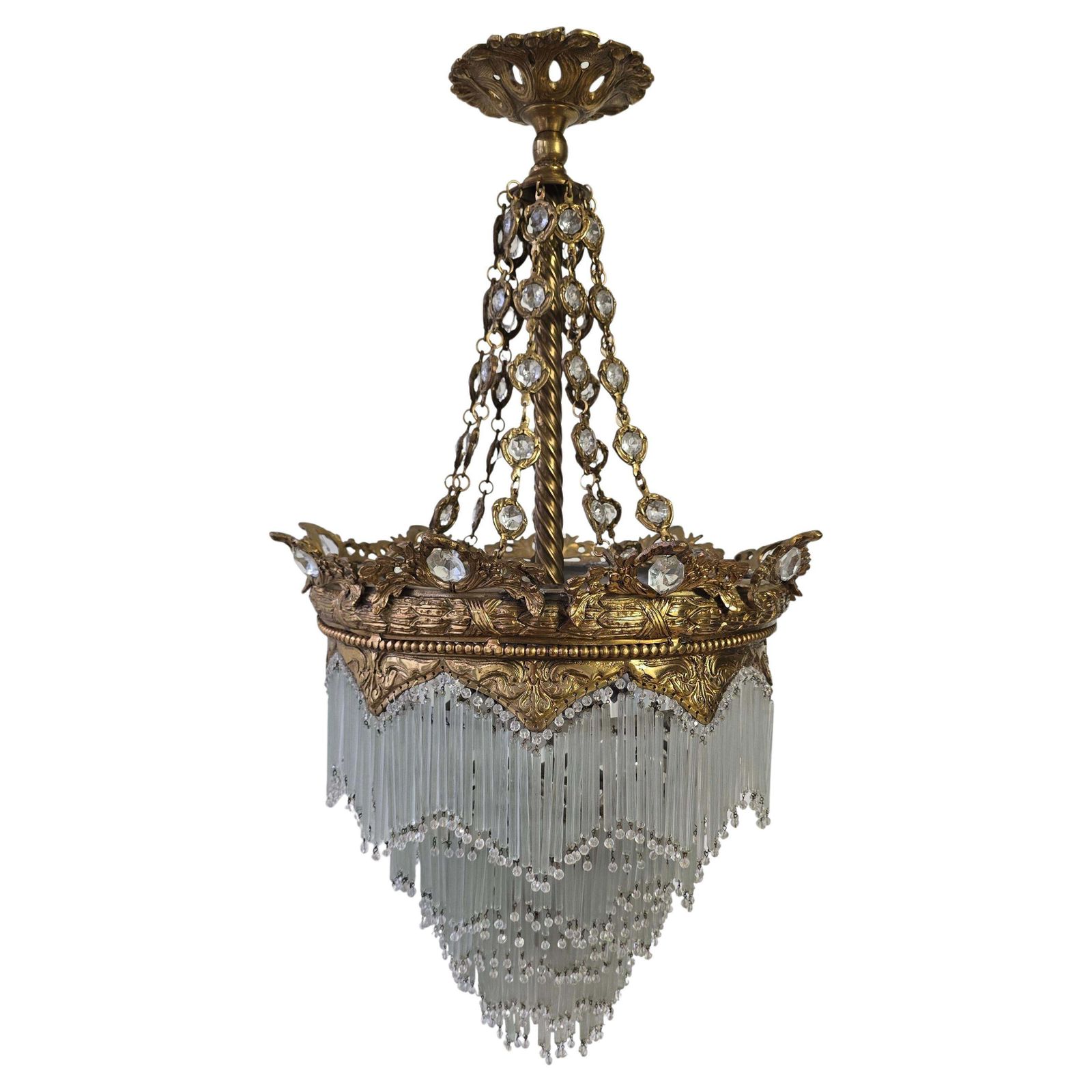 Grand Belle époque Crown Chandelier With Opaline Glass Fringe, Continental photo 4022.0