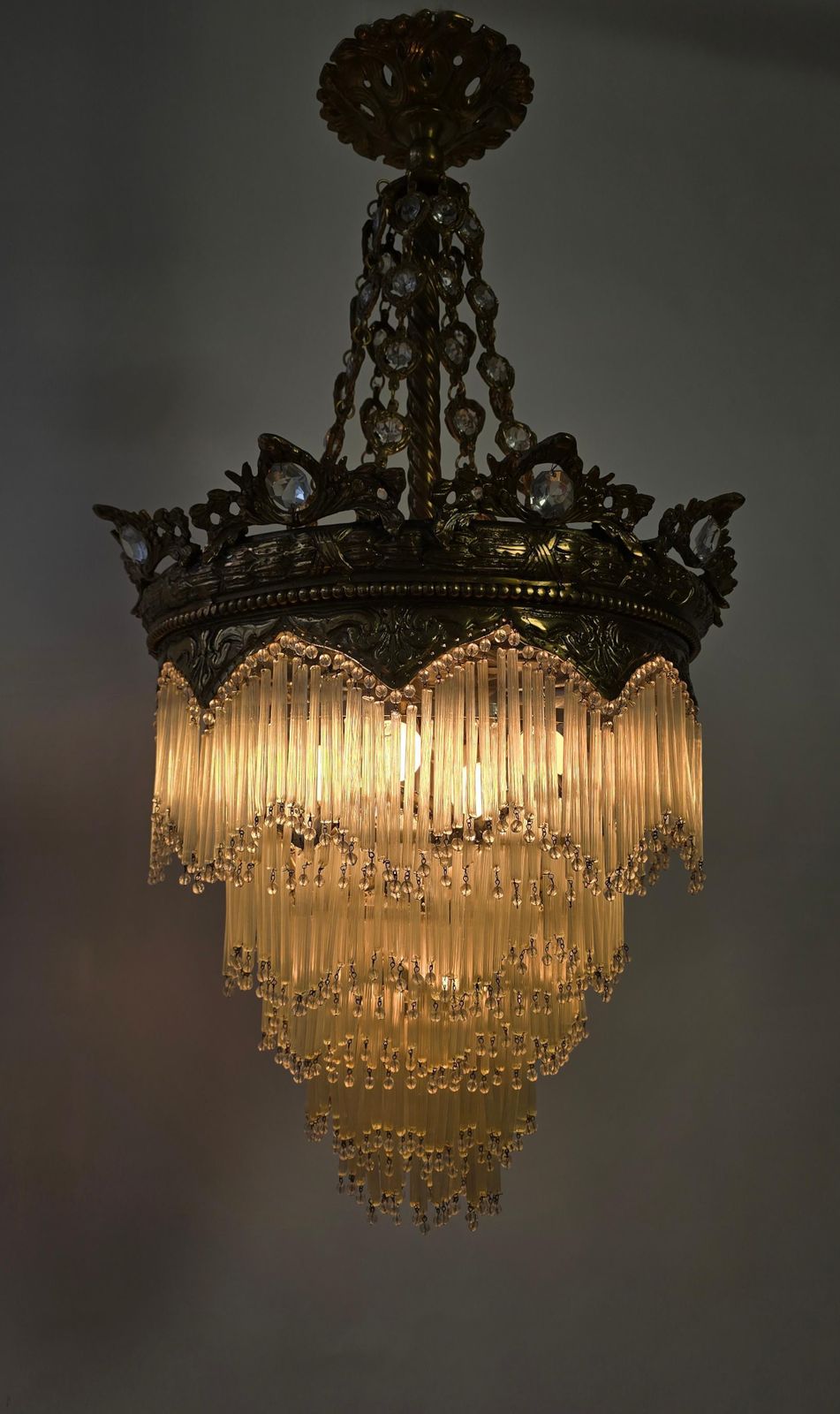 photo furniture Grand Belle époque Crown Chandelier With Opaline Glass Fringe, Continental