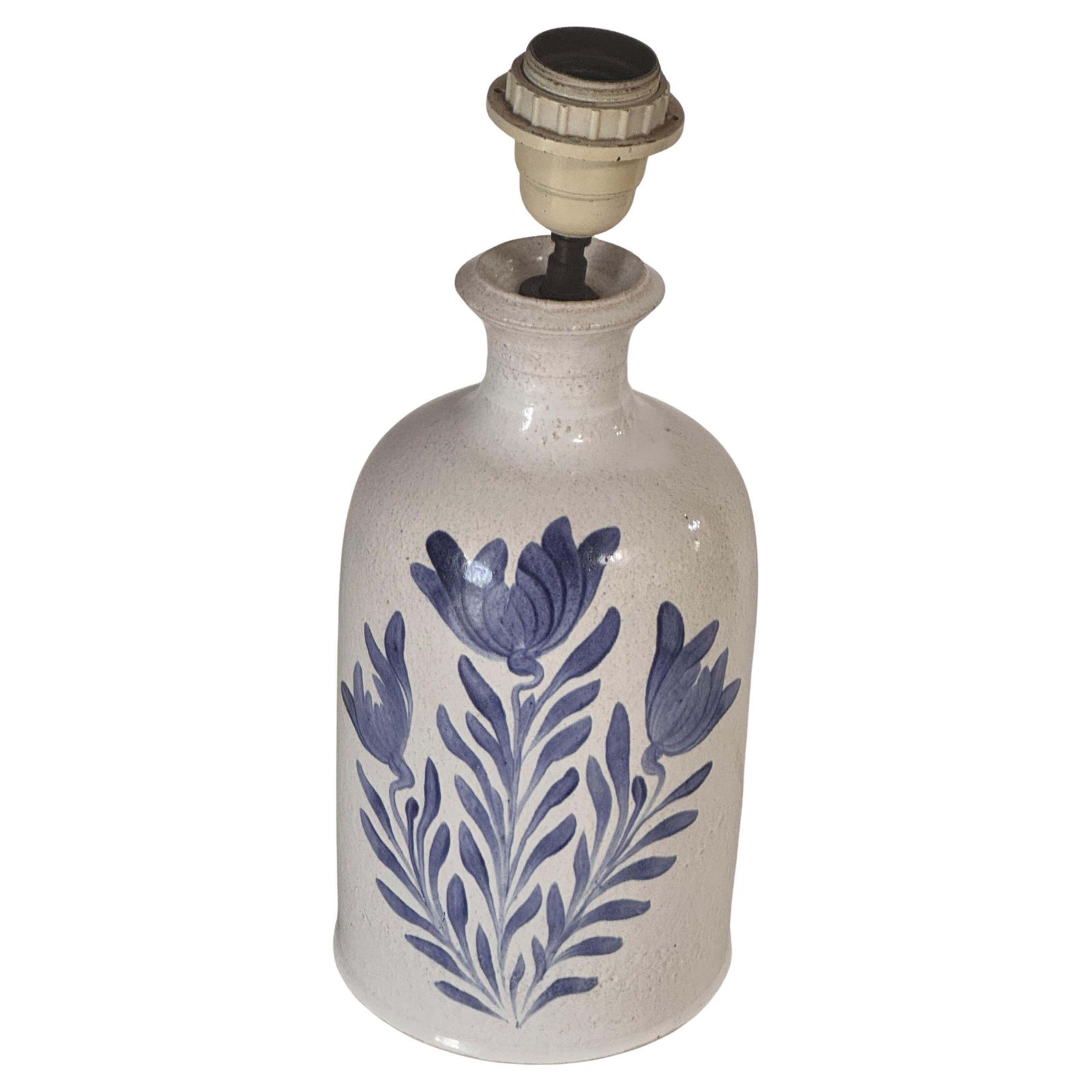 1970s Biot Ceramic Table Lamp – White And Blue Floral Design, French Provincial photo furniture