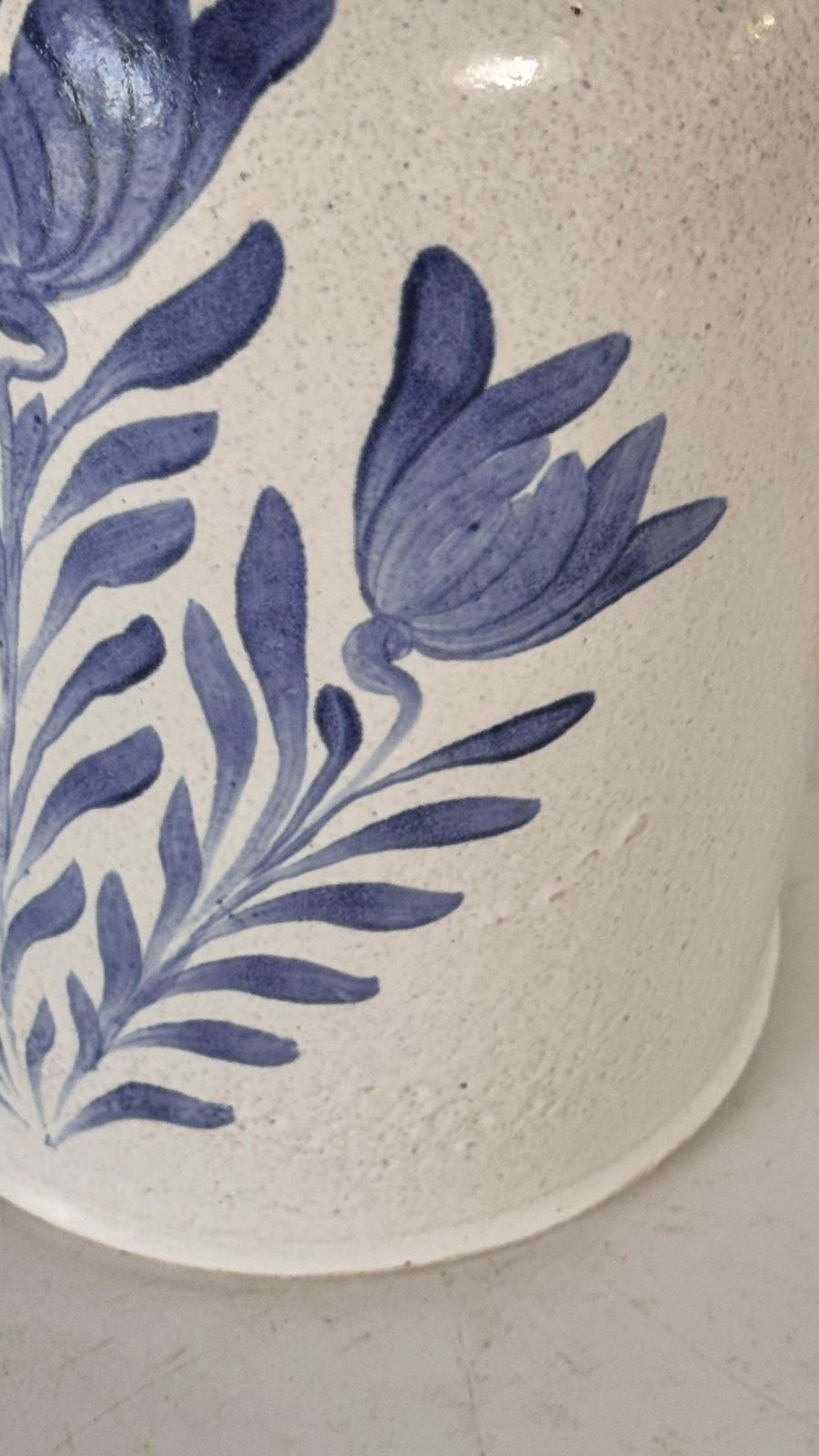1970s Biot Ceramic Table Lamp – White And Blue Floral Design, French Provincial photo vintage