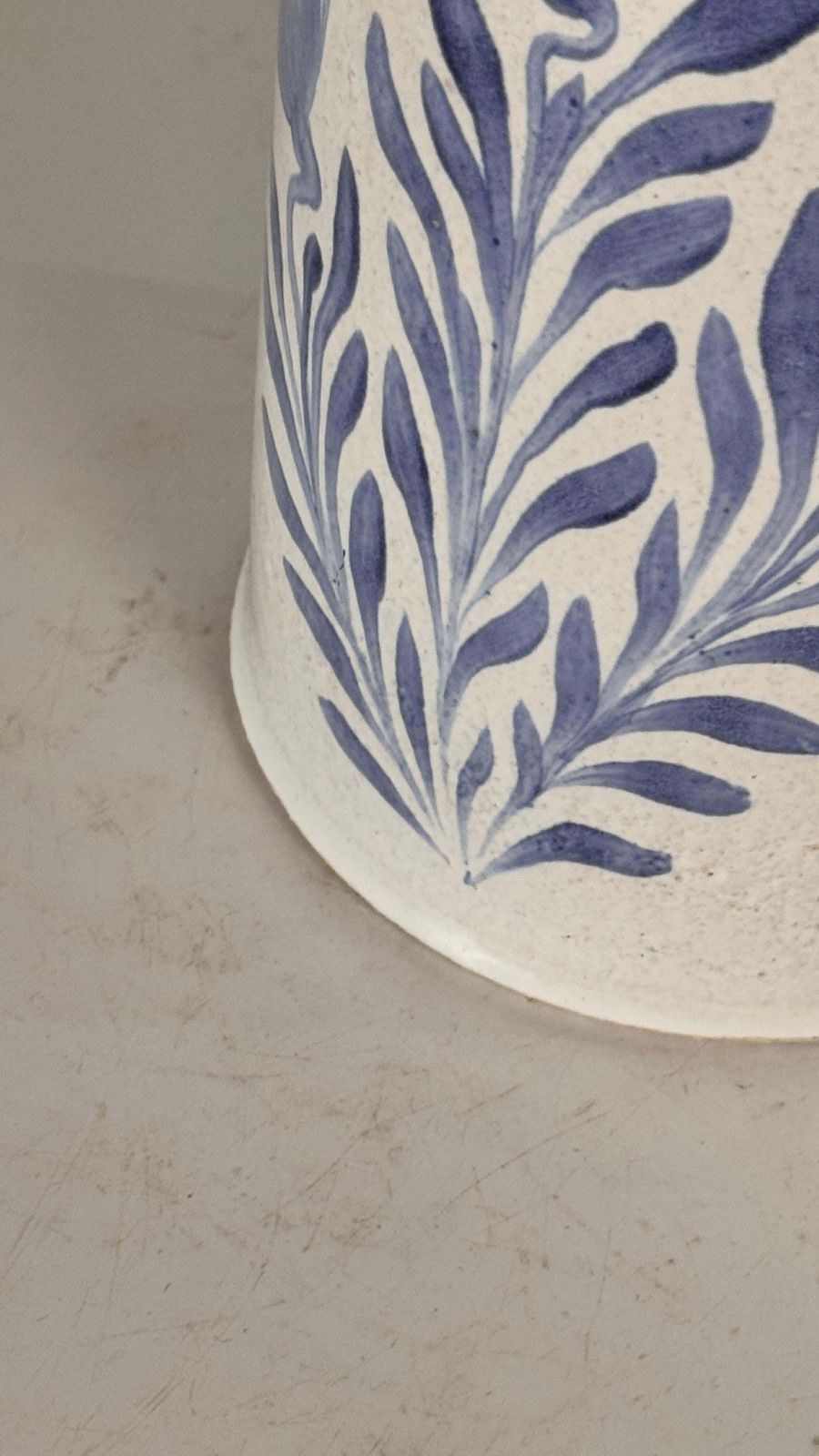 photo furniture 1970s Biot Ceramic Table Lamp – White And Blue Floral Design, French Provincial