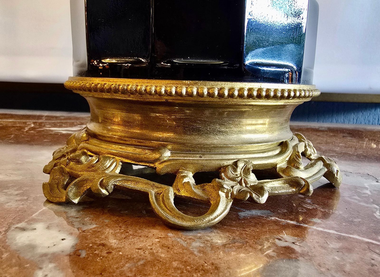 Pair Of French Black Opaline And Gilt Bronze Table Lamps, Circa 1870 photo vinterior
