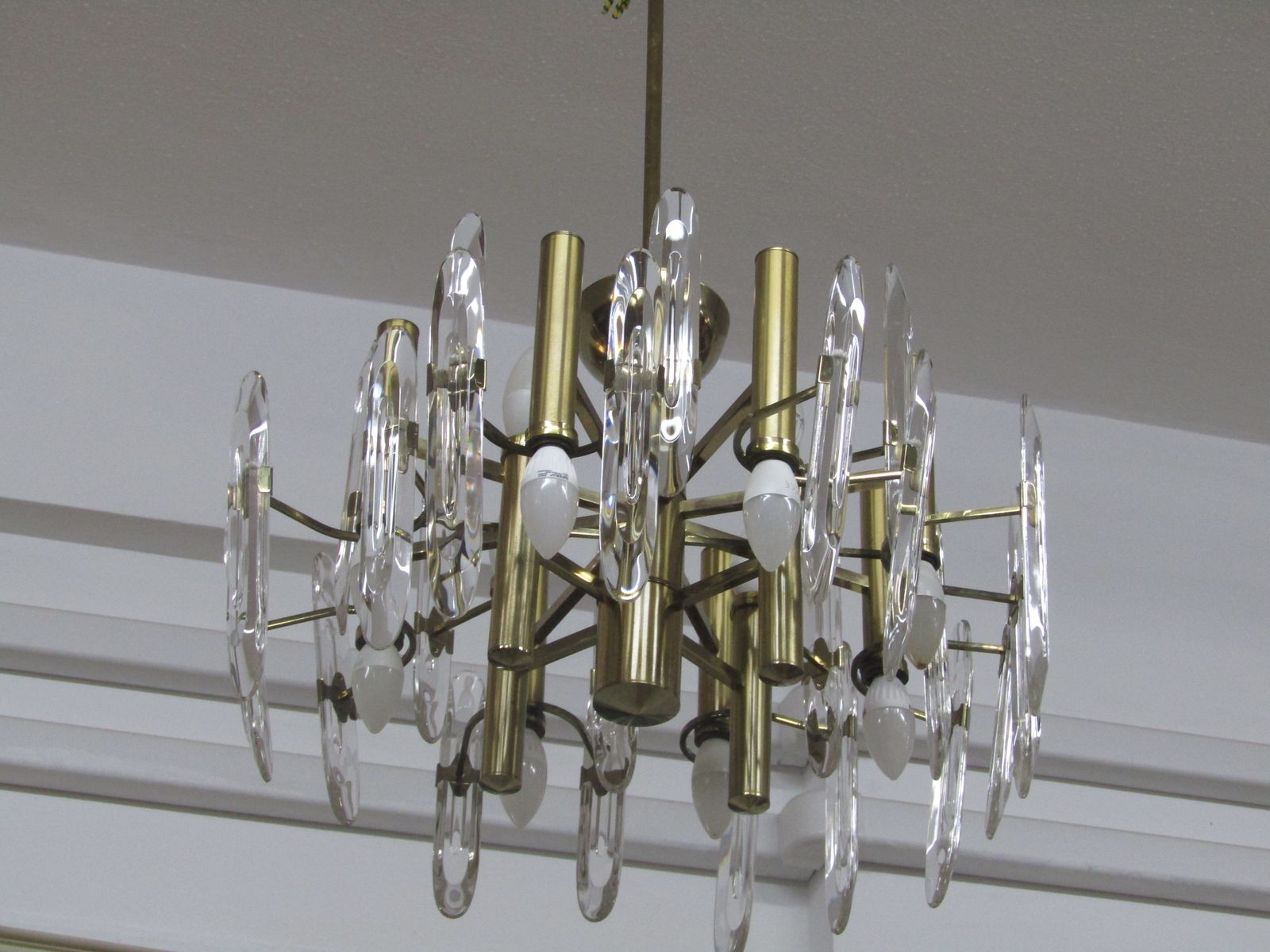 Chandelier Brass And Cristal Of Gaetano Sciolari photo Lighting