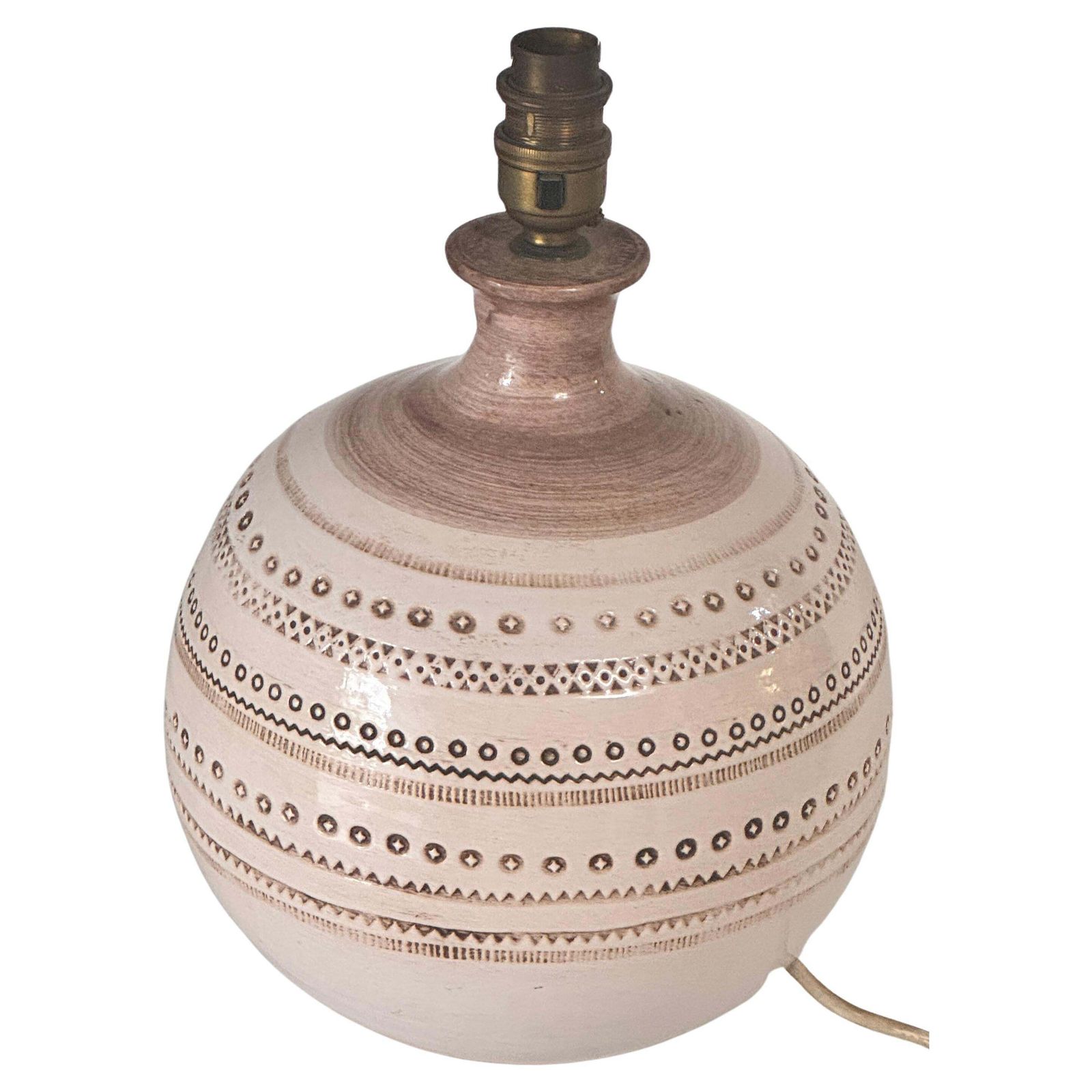 1970s French Ceramic Table Lamp – Beige Geometric Relief Design, Jean Besnard photo furniture