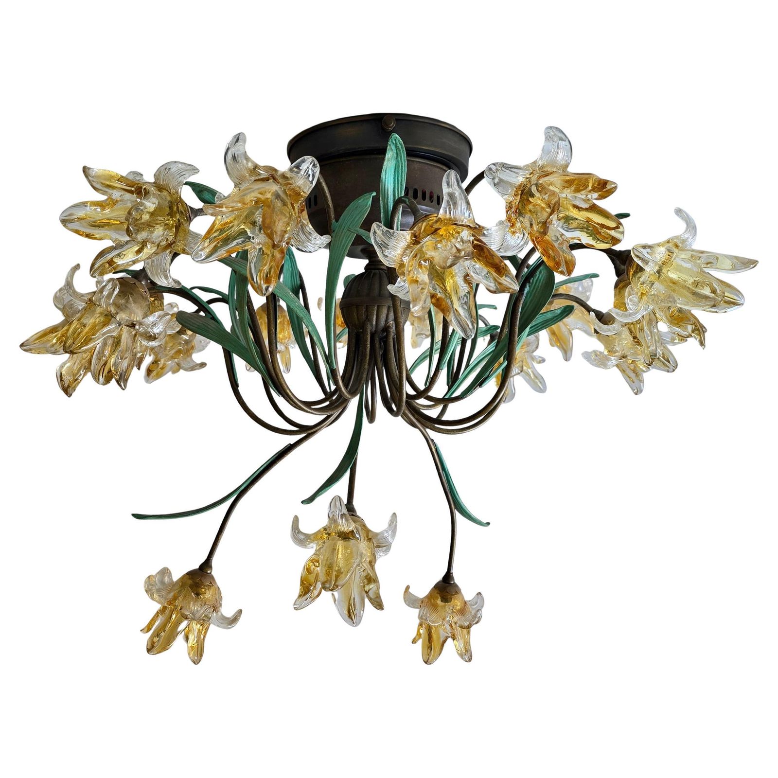 Italian Murano Style Semi Flush Mount Chandelier With 19 Glass Flowers photo furniture