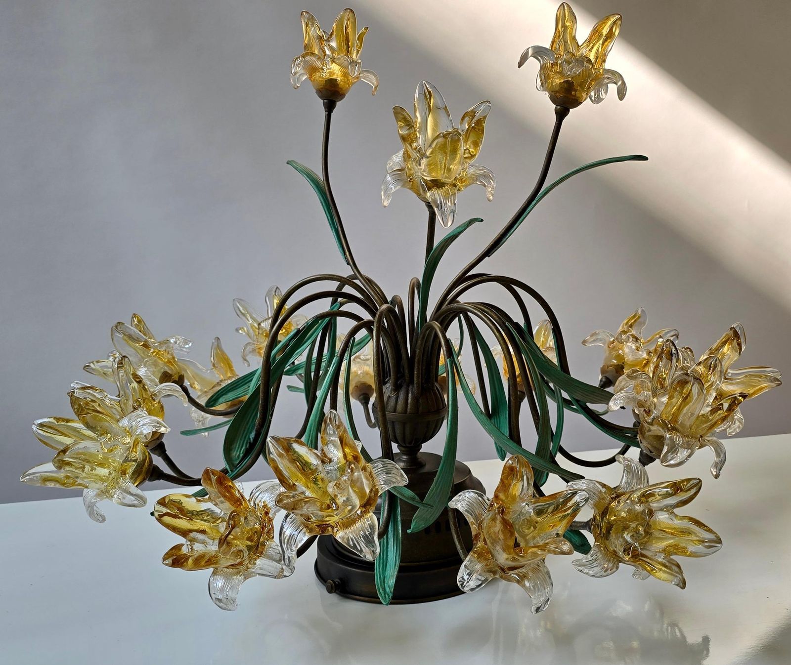 Lighting Italian Murano Style Semi Flush Mount Chandelier With 19 Glass Flowers photo
