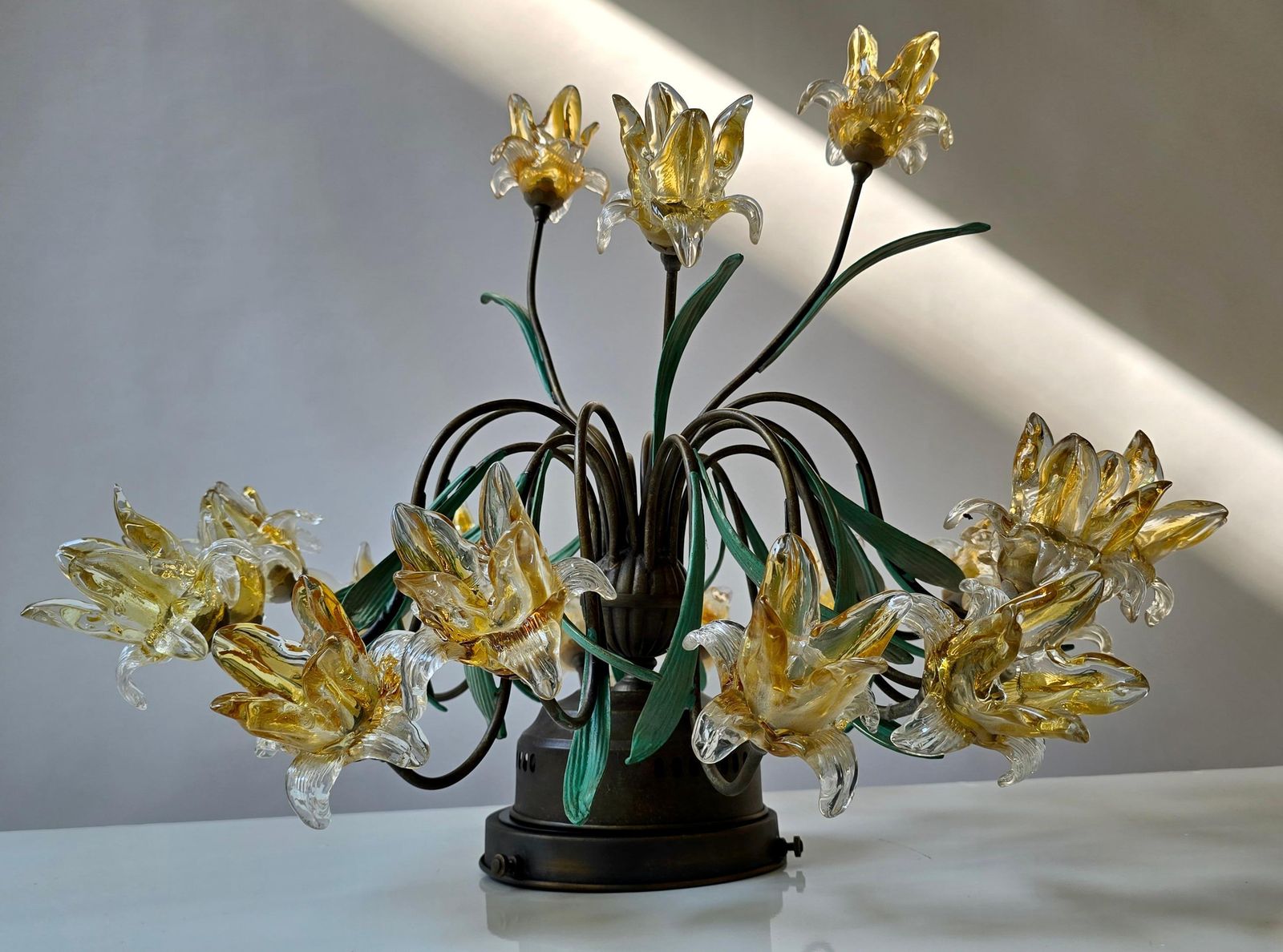 4459.0 Italian Murano Style Semi Flush Mount Chandelier With 19 Glass Flowers photo