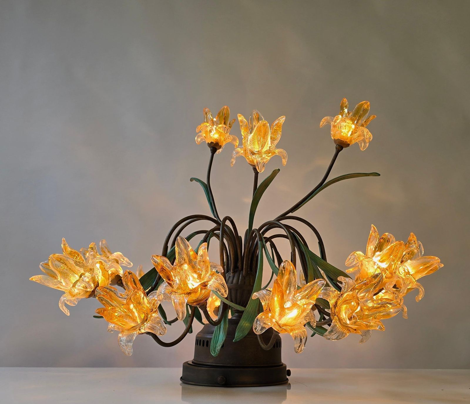 photo buy Italian Murano Style Semi Flush Mount Chandelier With 19 Glass Flowers