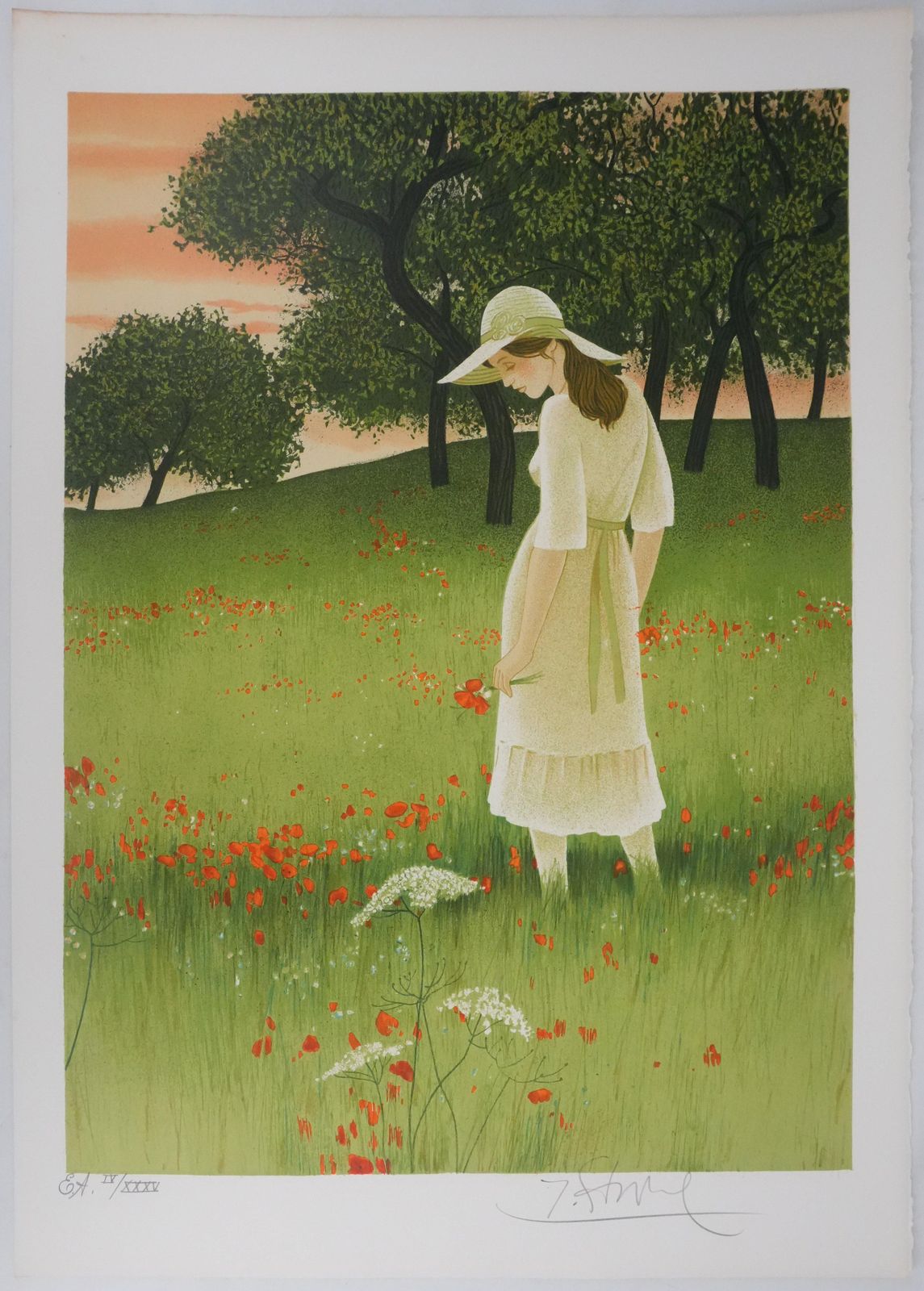 Yves Gannein The Poppy Field   Original Lithograph Signed