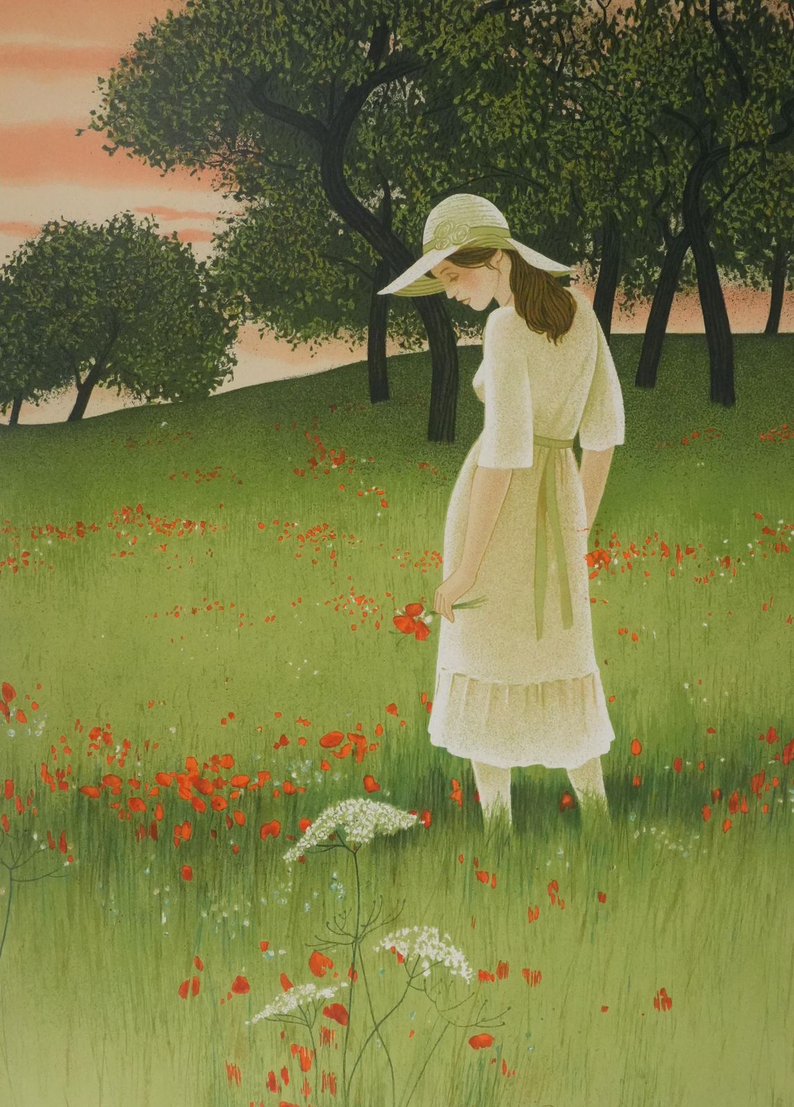 Yves Gannein The Poppy Field   Original Lithograph Signed photo for sale