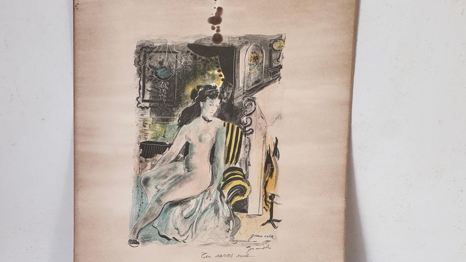Lavis And Pencil Drawing By Emilio Grau Sala – Signed And Annotated – Circa 1950 photo furniture