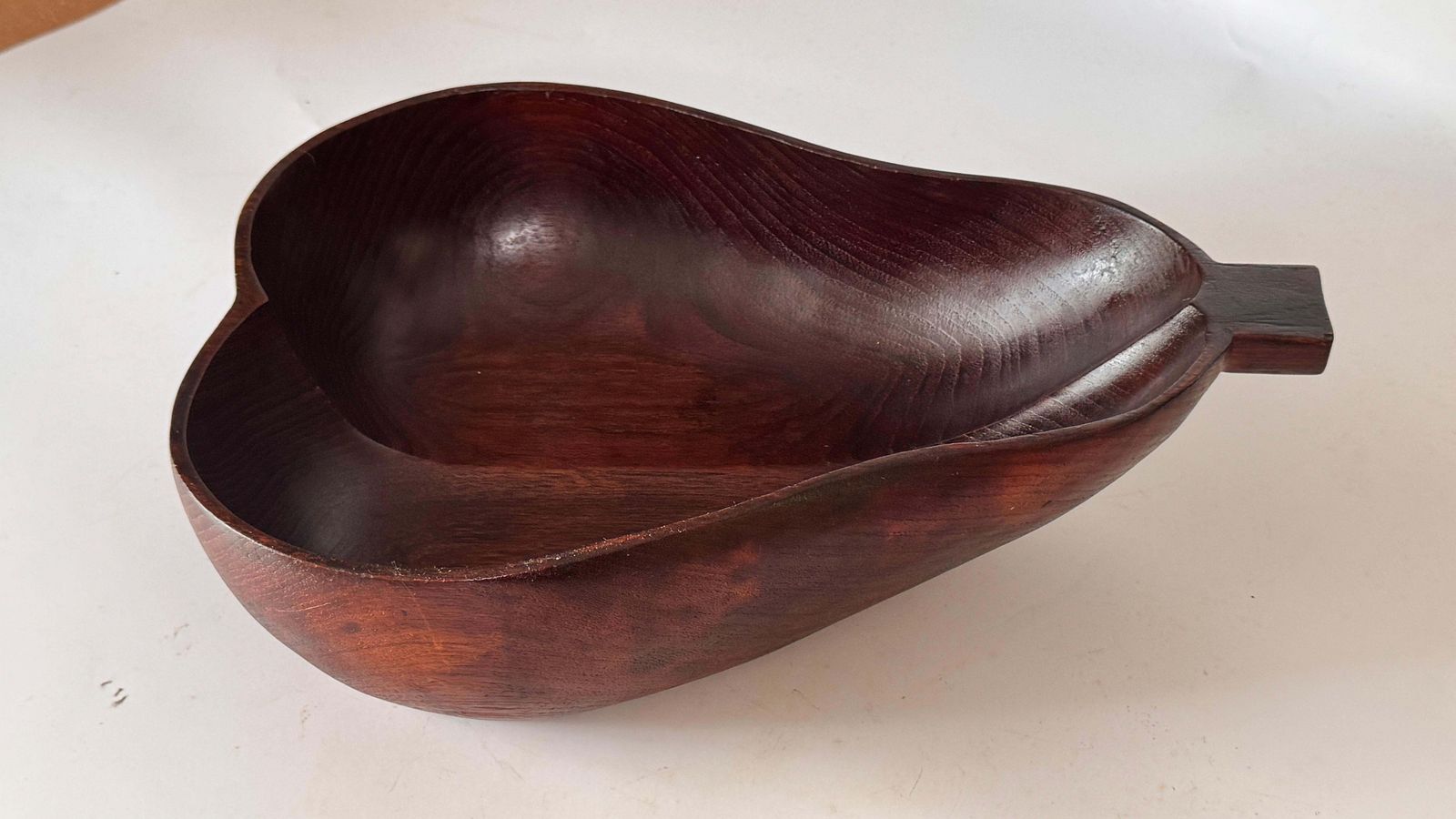 1970s French Wooden Pear Shaped Fruit Basket – Dark Patina Decorative Bowl photo buy