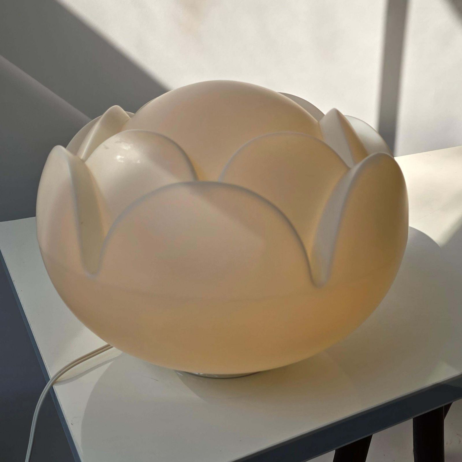 Peill + Putzler "Artichoke" White Opaline Glass Table Lamp, Germany, 1970s photo Lighting