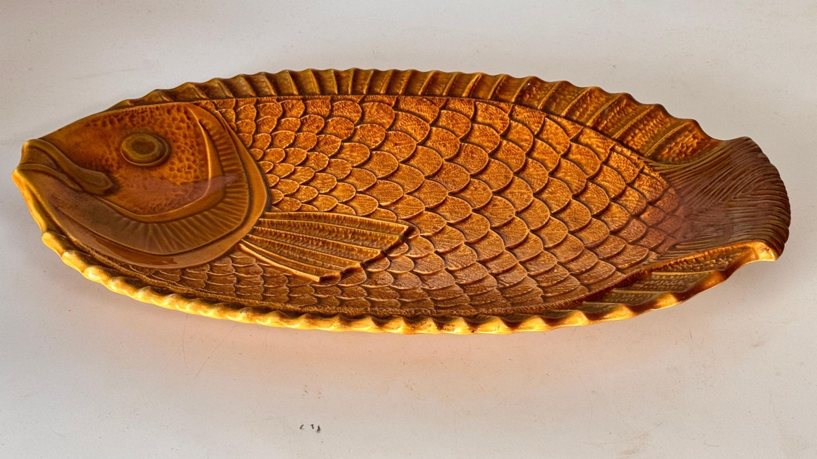 1970s French Ceramic Decorative Dish –Yellow And Brown Glazed Mid Century Design photo furniture