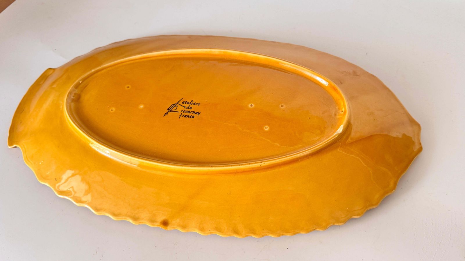 photo for sale 1970s French Ceramic Decorative Dish –Yellow And Brown Glazed Mid Century Design