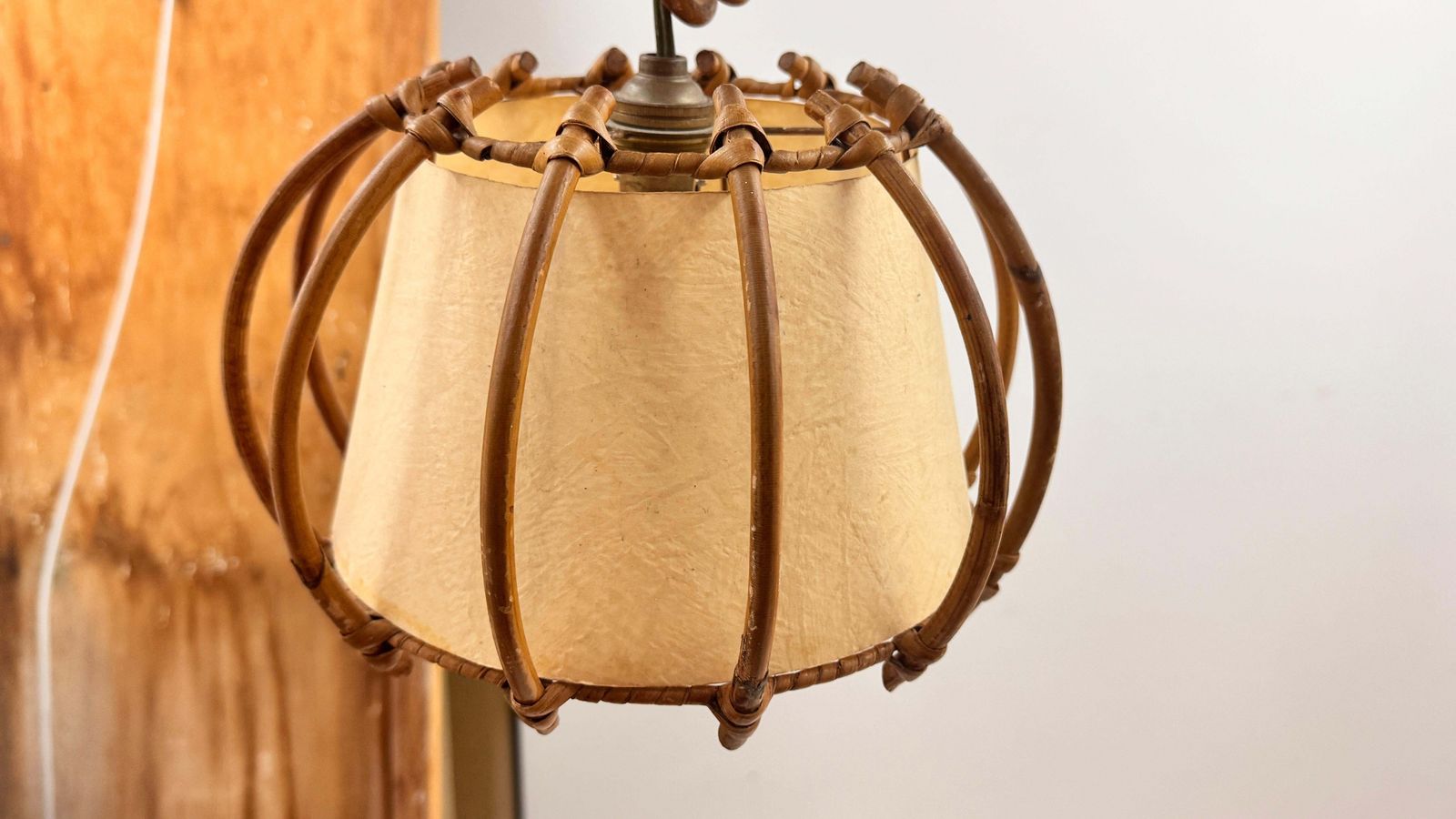 1960s French Wicker & Paper Pendant Light – Sculptural Southern Design photo buy