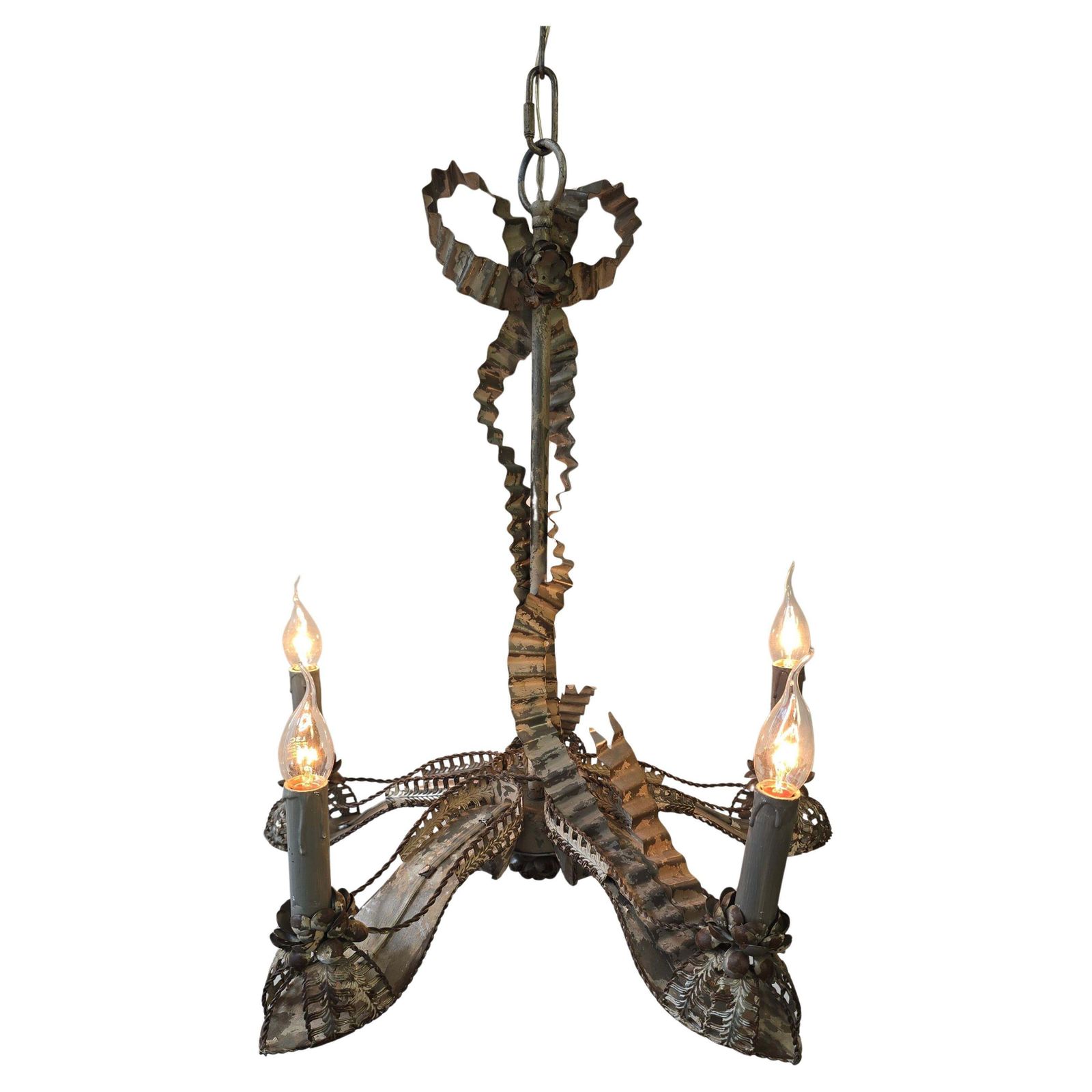 Rare Surrealist “High Heel Shoe” Tôle Chandelier, 5 Light, France, Ca. 1950s photo for sale