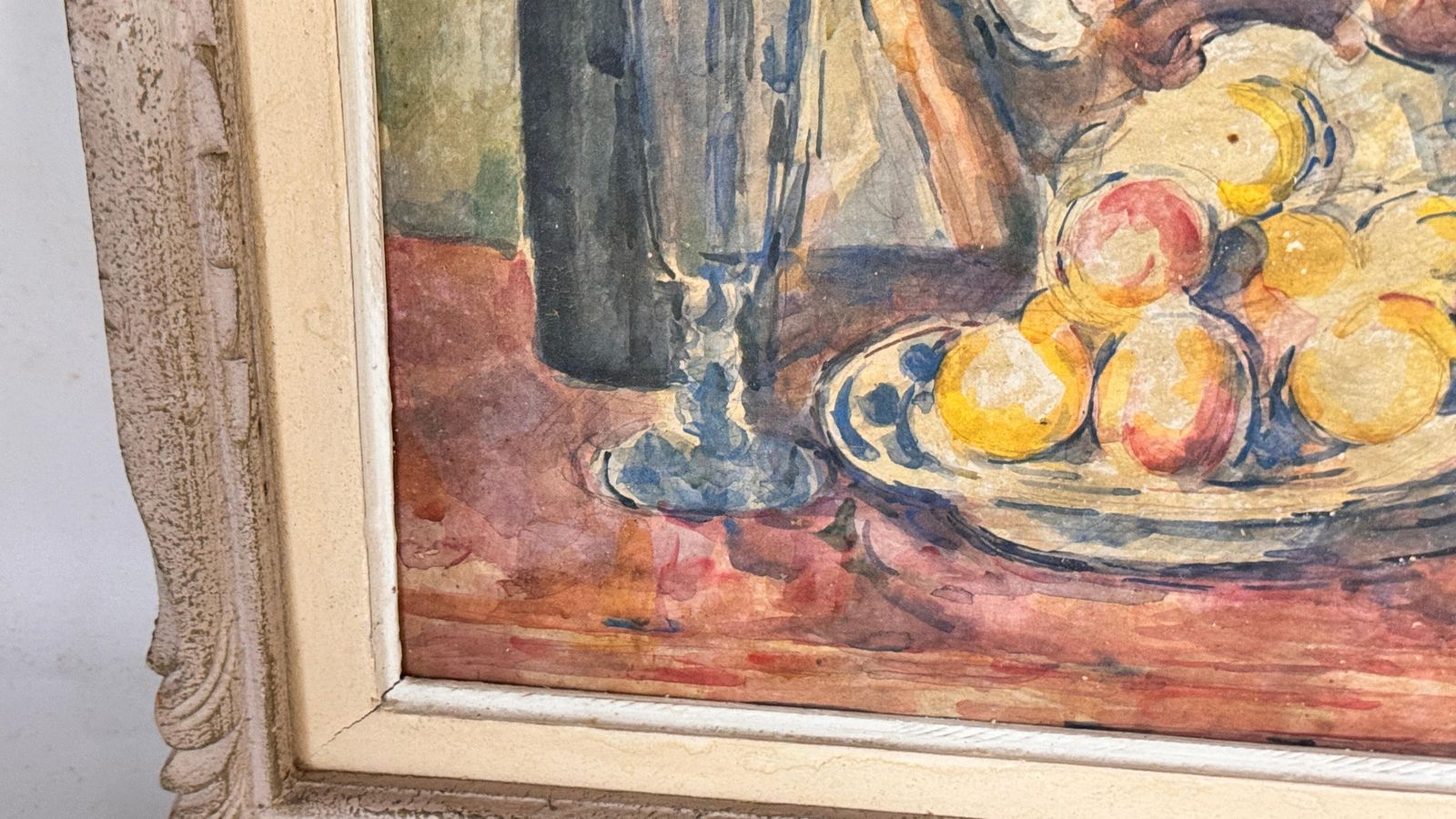 French Still Life Oil Painting – Colorful Fruits, Wine Bottle – Circa 1960 photo buy