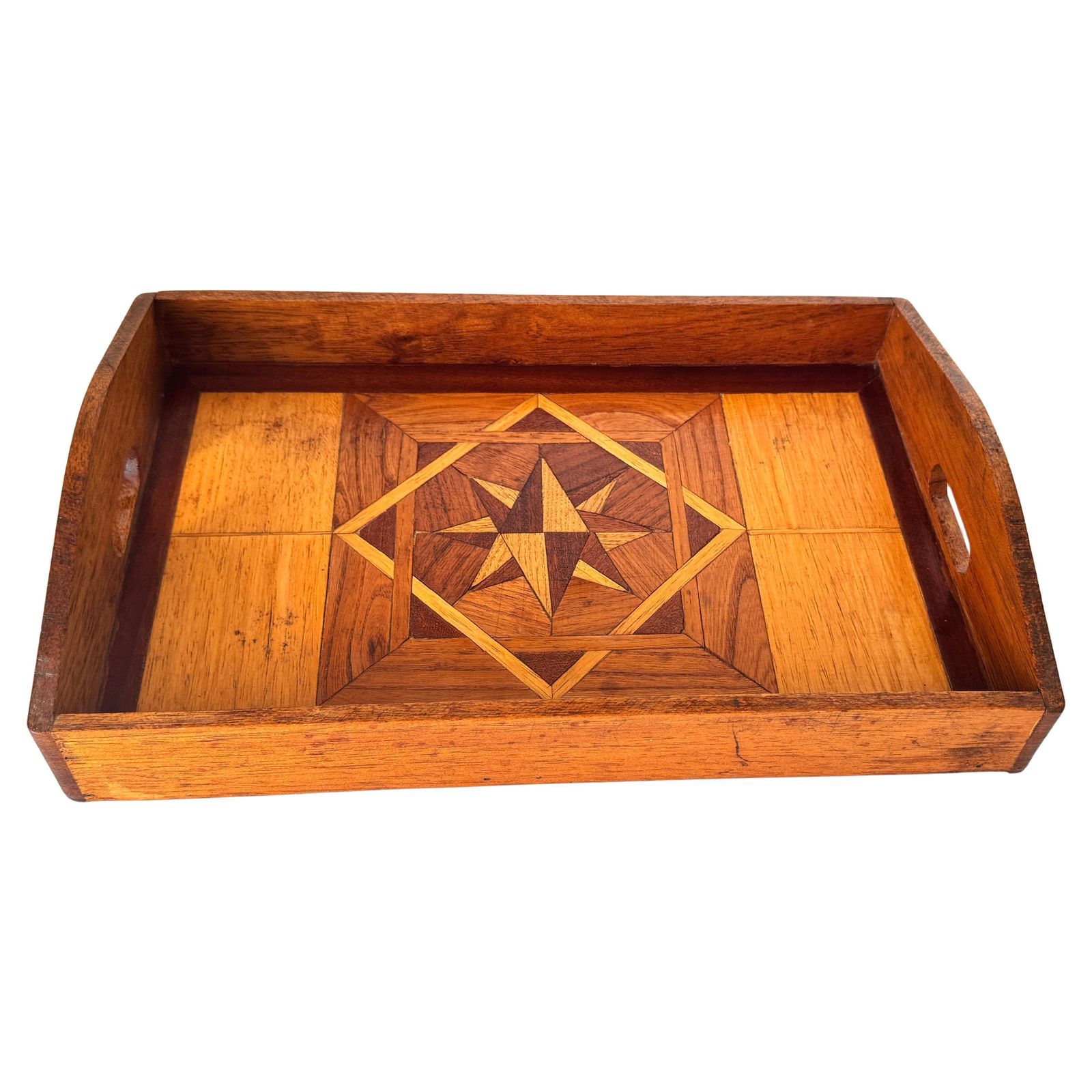 Art Deco Wooden Tray With Geometric Marquetry – France, 1940s