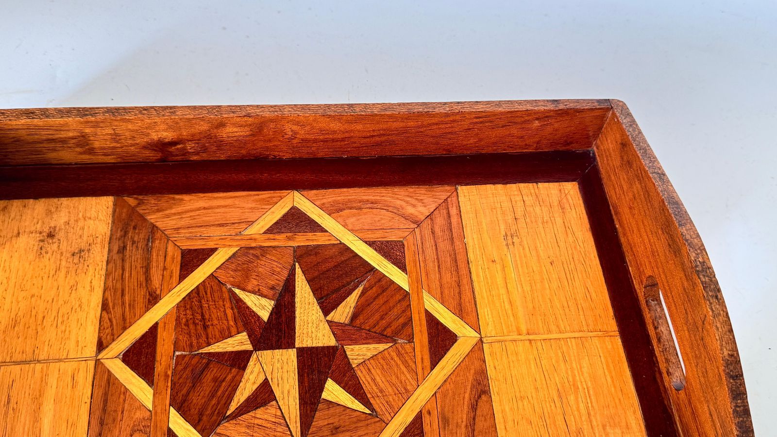 Art Deco Wooden Tray With Geometric Marquetry – France, 1940s photo 478.0