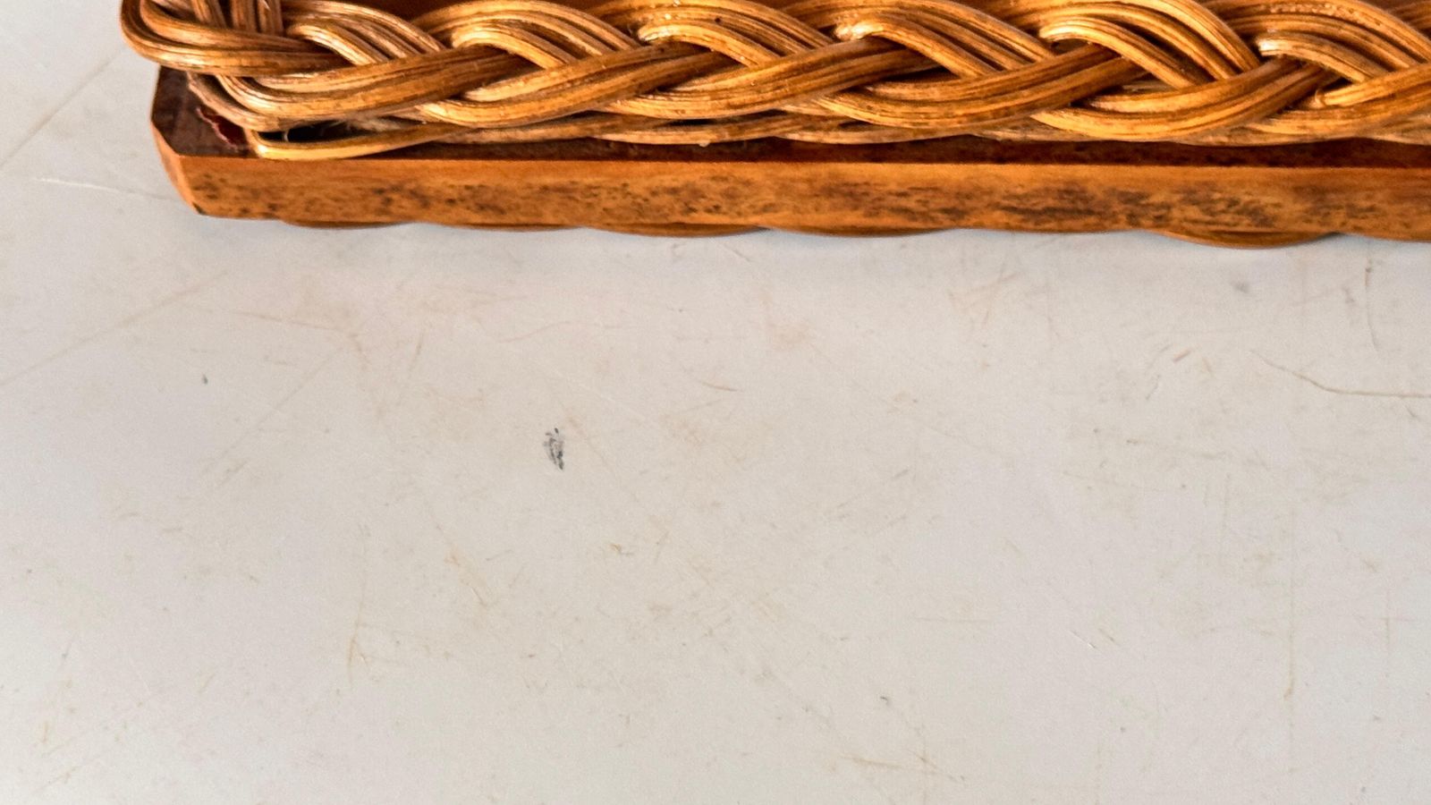 Olive Wood And Woven Reed Serving Tray – France, 1970s photo vintage