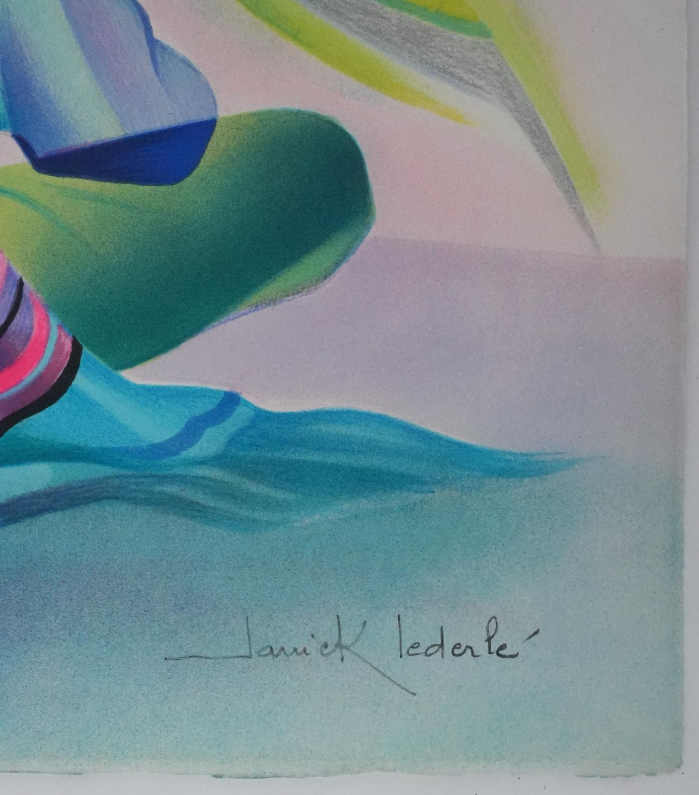 Janick Lederlewoman With Pink Flowers   Original Handsigned Lithograph photo furniture