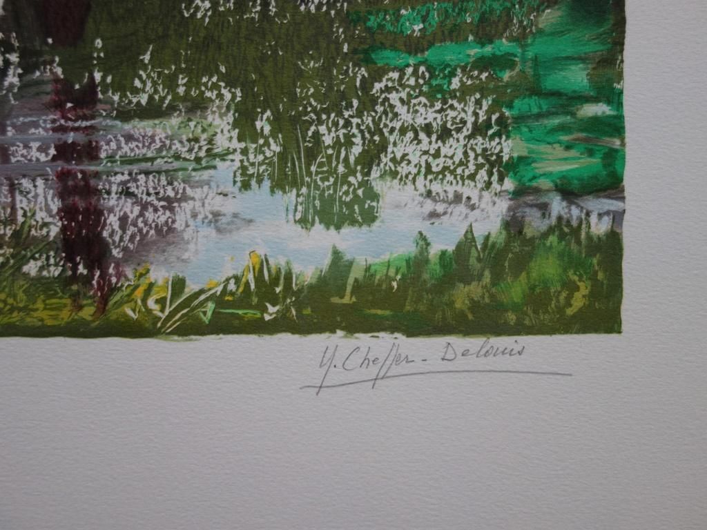 Yvonne Cheffer Delouispink Irises Near The Lake   Original Handsigned Lithograph photo furniture