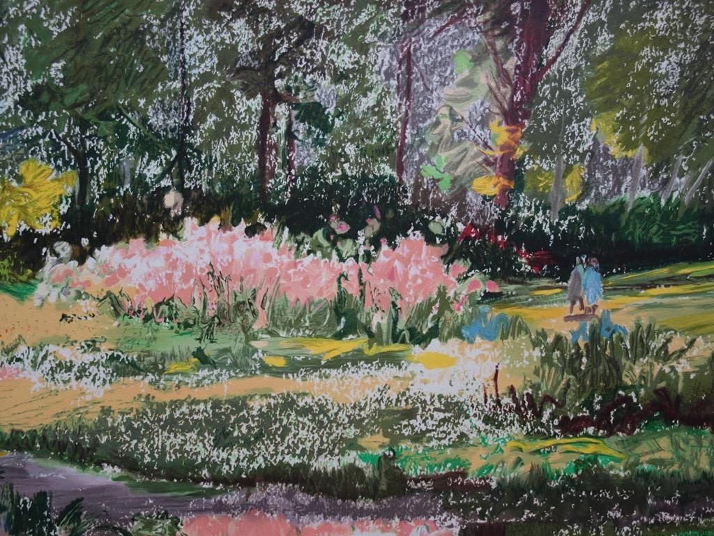 Yvonne Cheffer Delouispink Irises Near The Lake   Original Handsigned Lithograph photo for sale