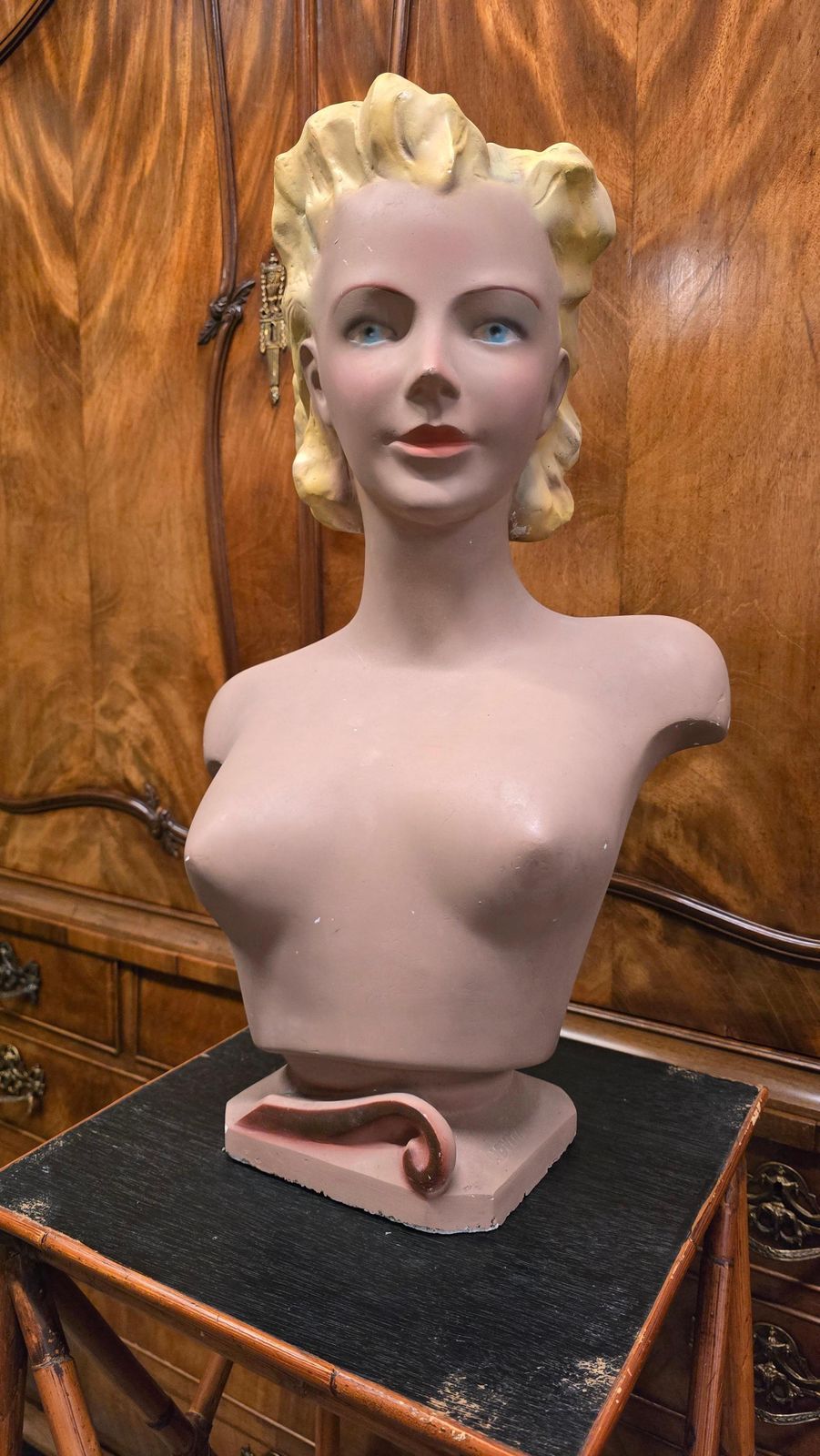 Large 1950s Novita Plaster Bust – Art Deco / Hollywood Regency Mannequin Display photo for sale