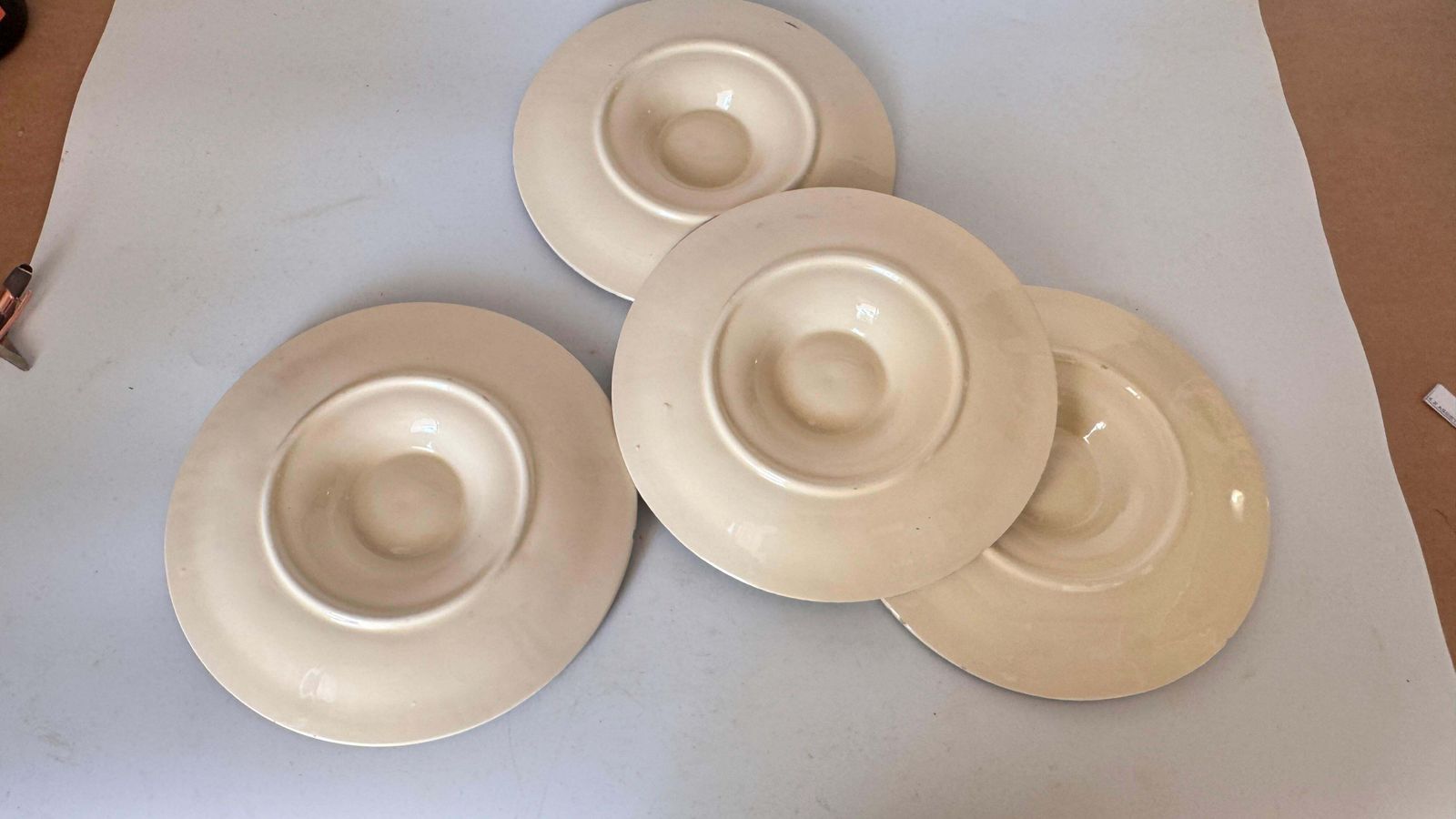 photo for sale Set Of 4 Oyster Plates – Majolica, 19th Century – Green, White & Brown Glaze