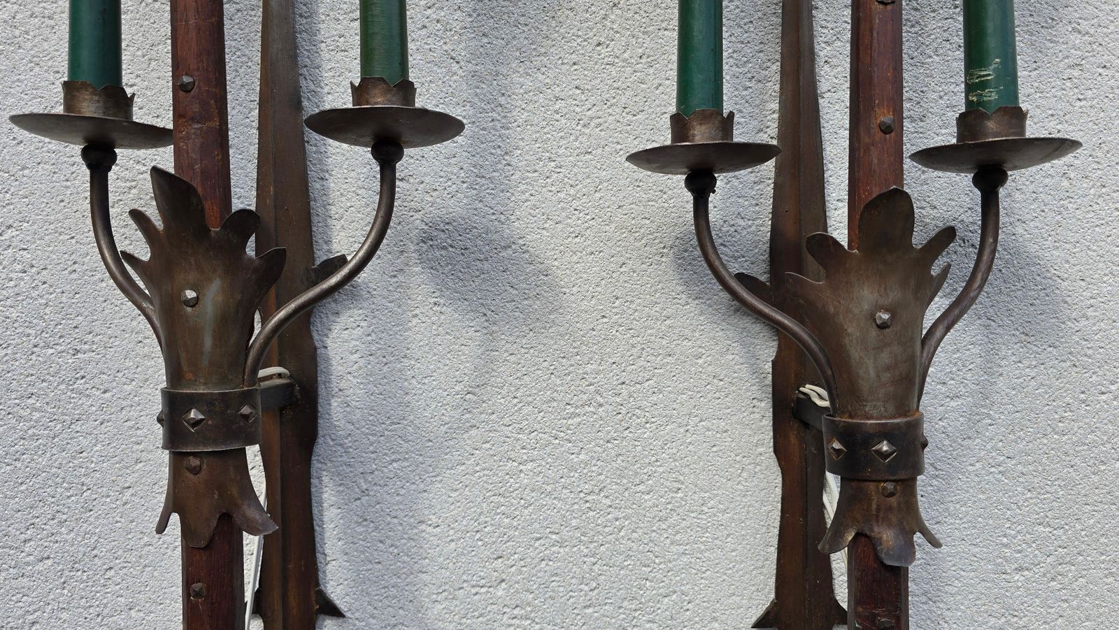 Pair Of French Gothic Revival Wrought Iron Wall Sconces, Circa 1950 photo vinterior