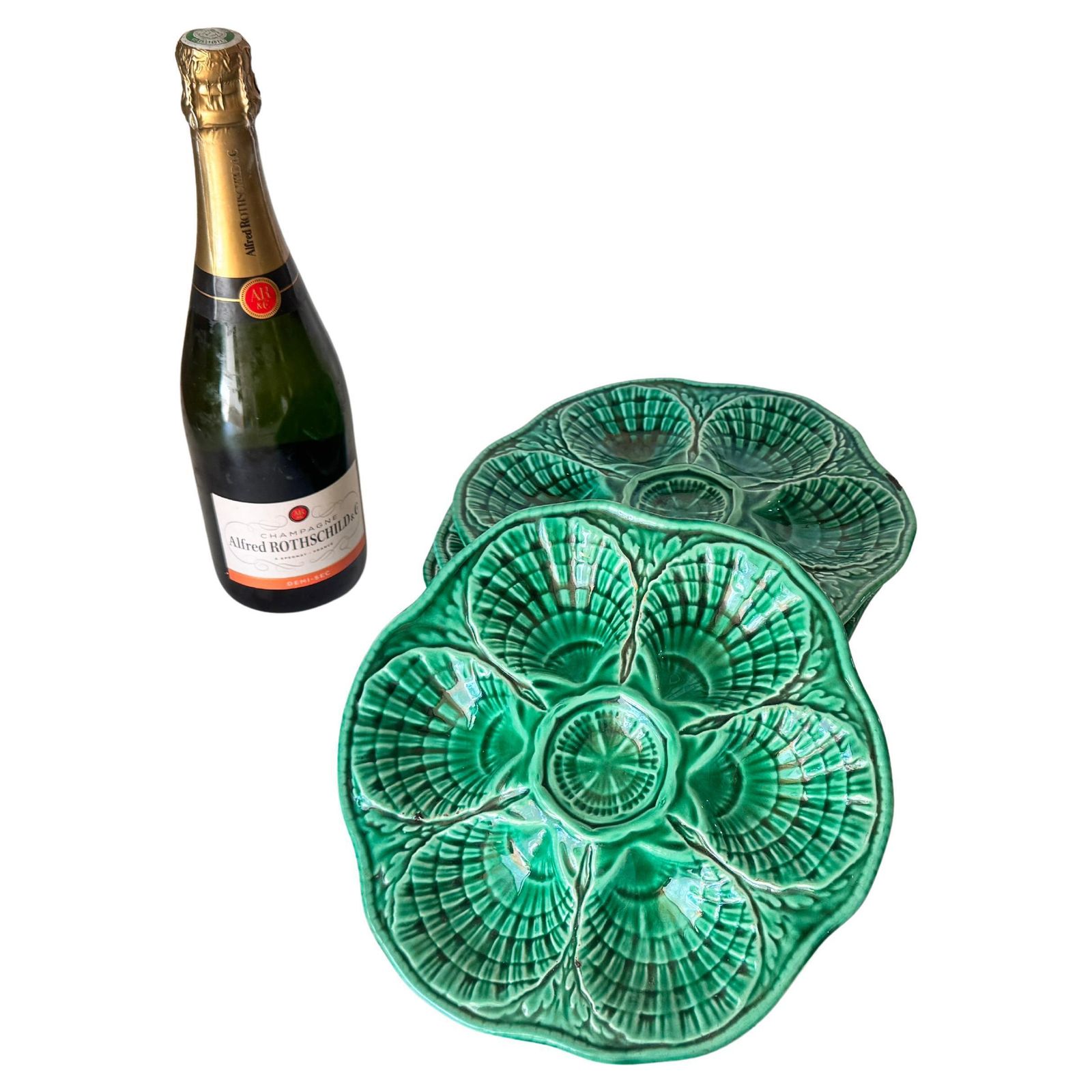 Set Of 4 French Green Majolica Plates – Sarreguemines Manufacture – 20th Century photo furniture