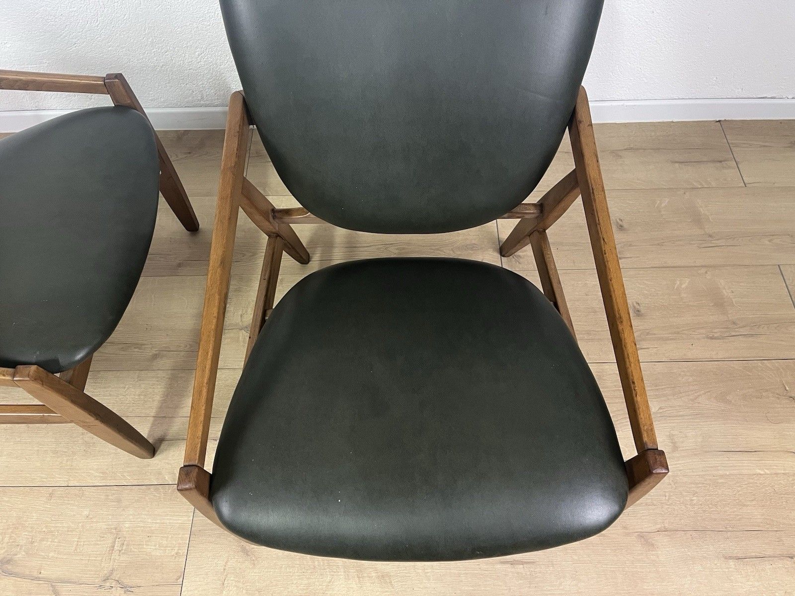 Pair Of 60’s Abetone Wood Leather Armchairs Vintage Design photo vintage