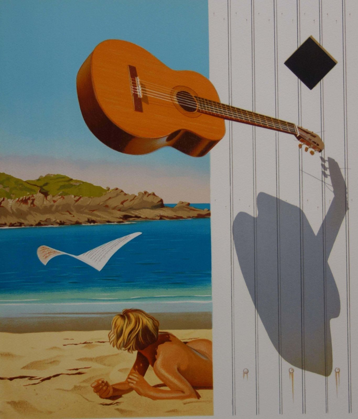 Jean Pierre Henautsurrealist Beach & Guitar   Original Handsigned Lithograph photo for sale