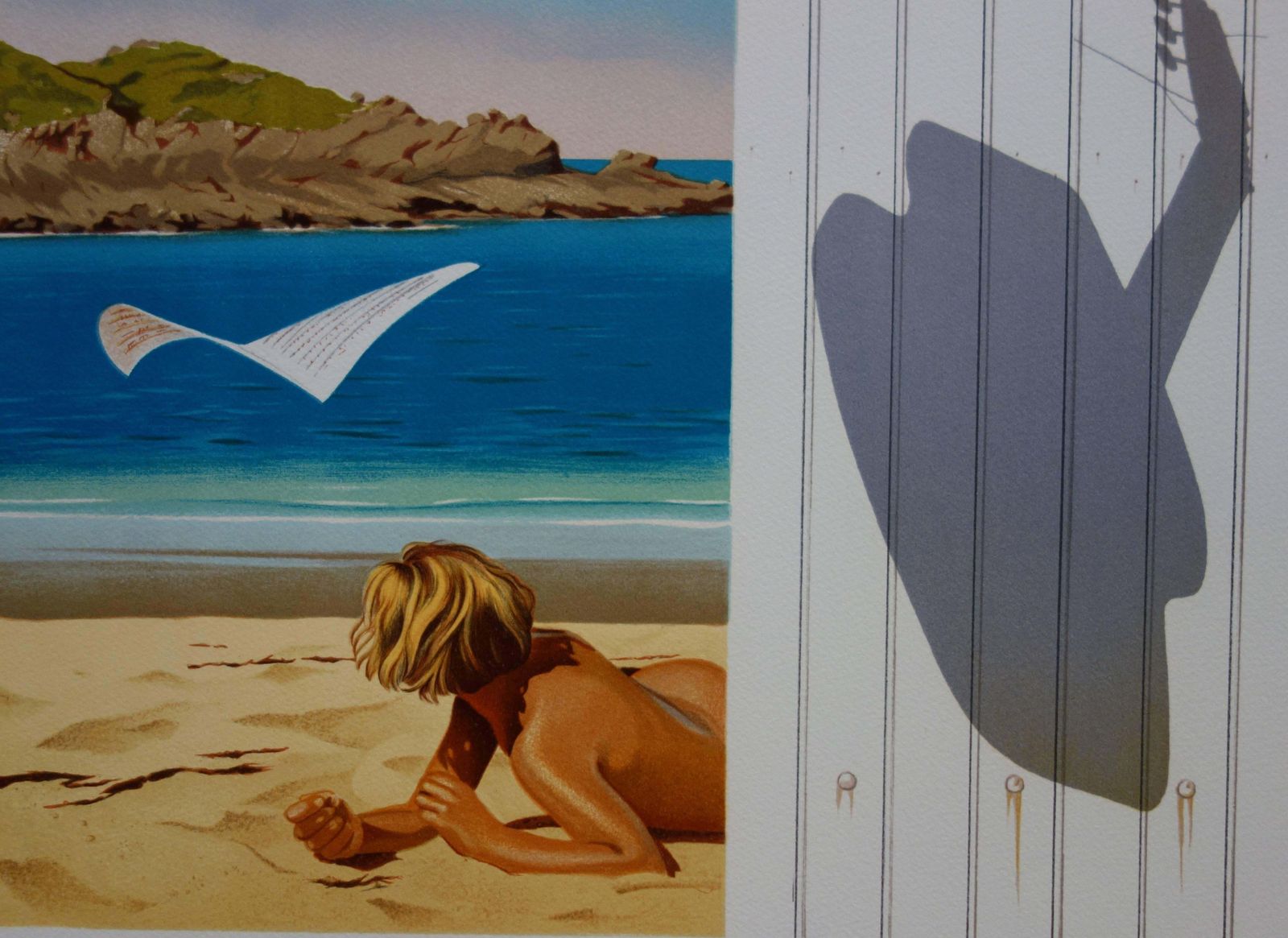 Jean Pierre Henautsurrealist Beach & Guitar   Original Handsigned Lithograph photo 133.0