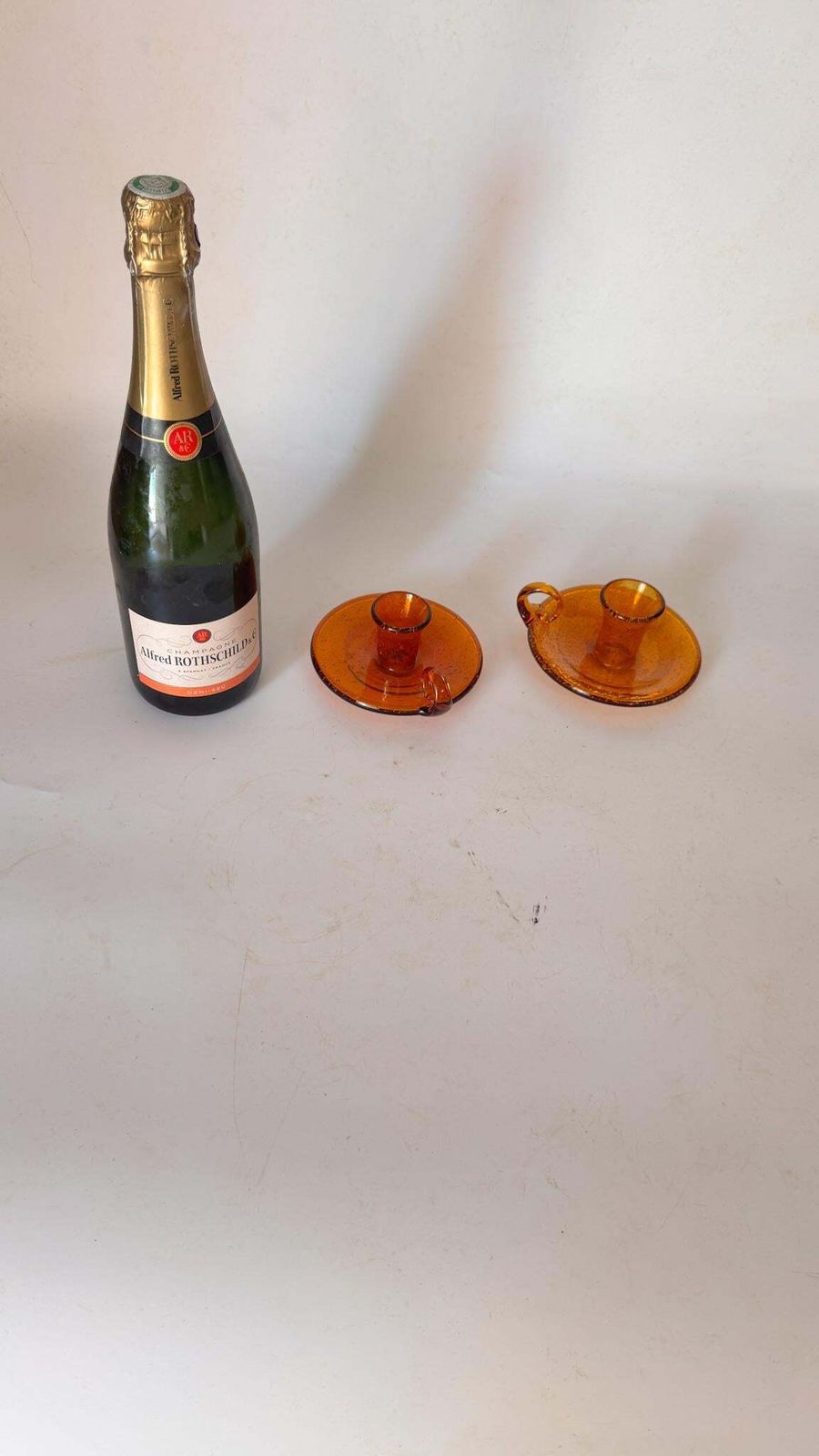 Pair Of Orange Bubble Glass Candle Holders – Biot, France – 1960s photo furniture