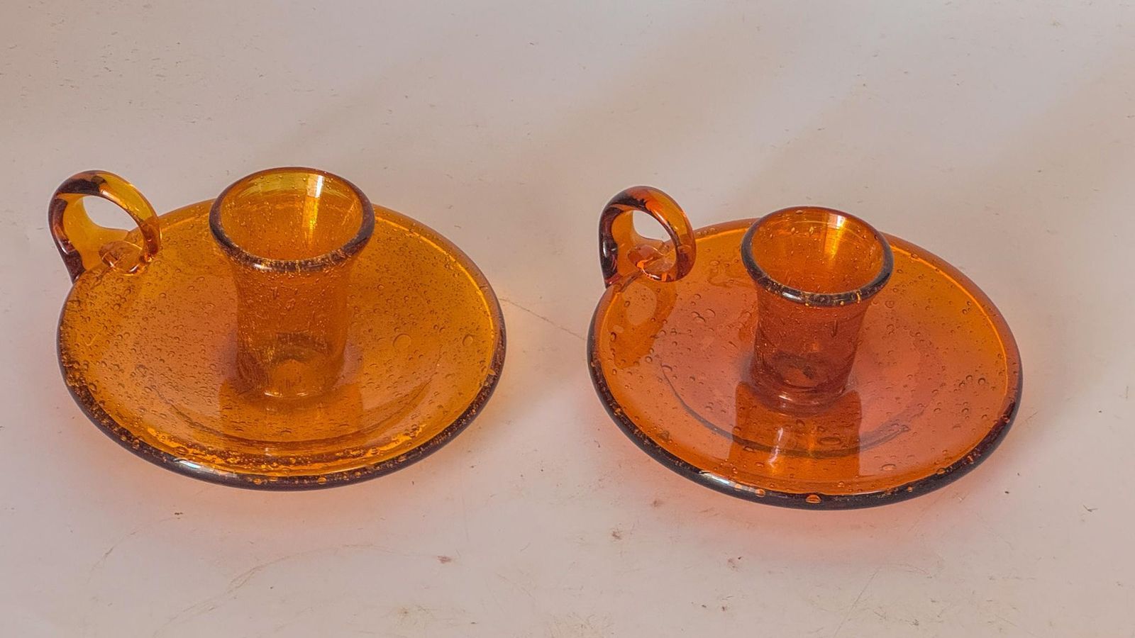 Pair Of Orange Bubble Glass Candle Holders – Biot, France – 1960s photo Home Decor