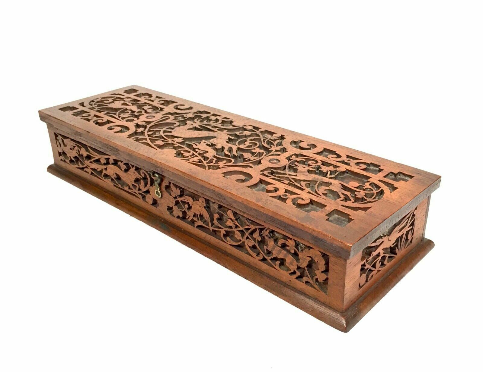 Antique Victorian Fretwork Storage Box / Carved Wooden / 19th Century photo furniture