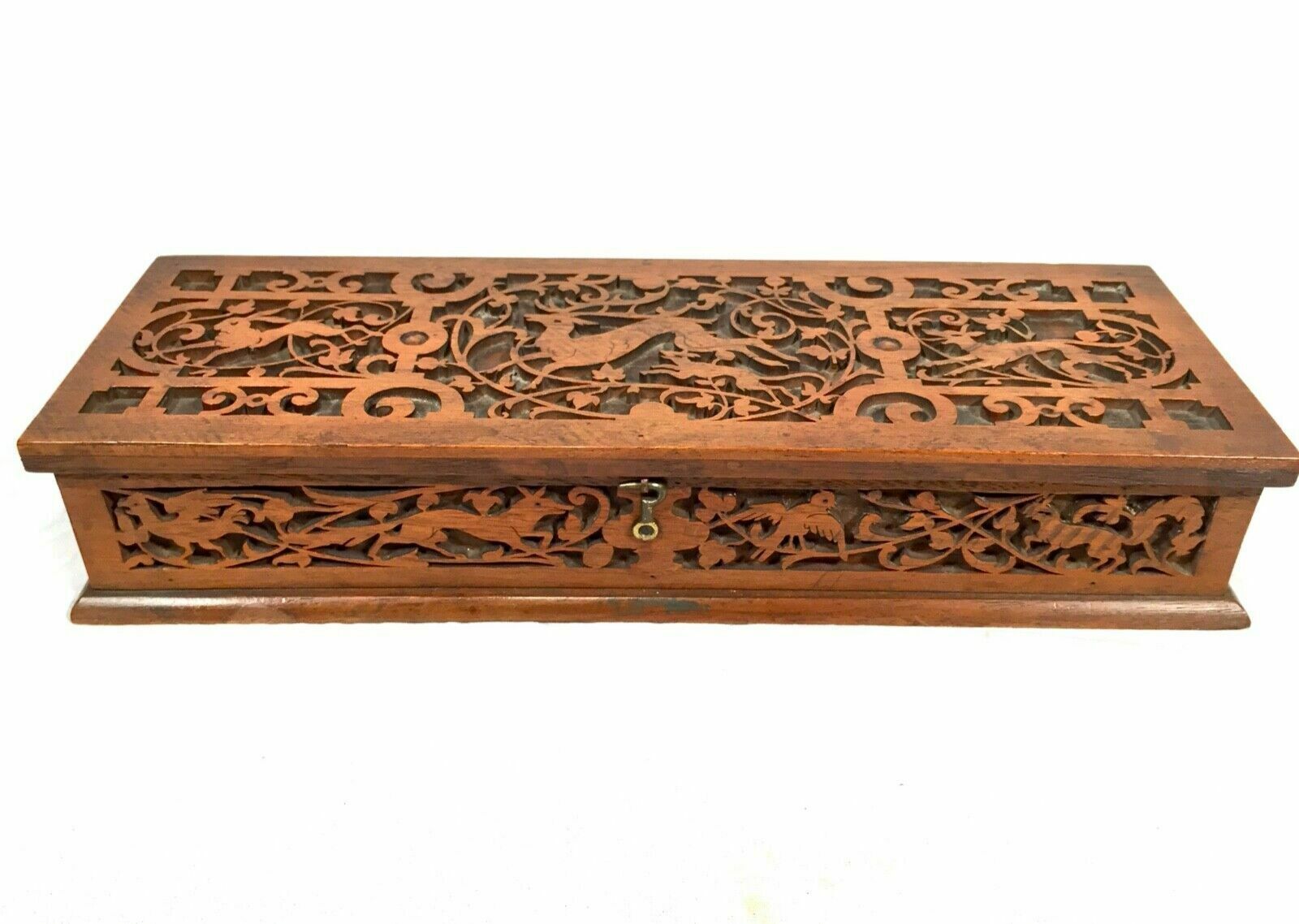 Antique Victorian Fretwork Storage Box / Carved Wooden / 19th Century photo 129.0