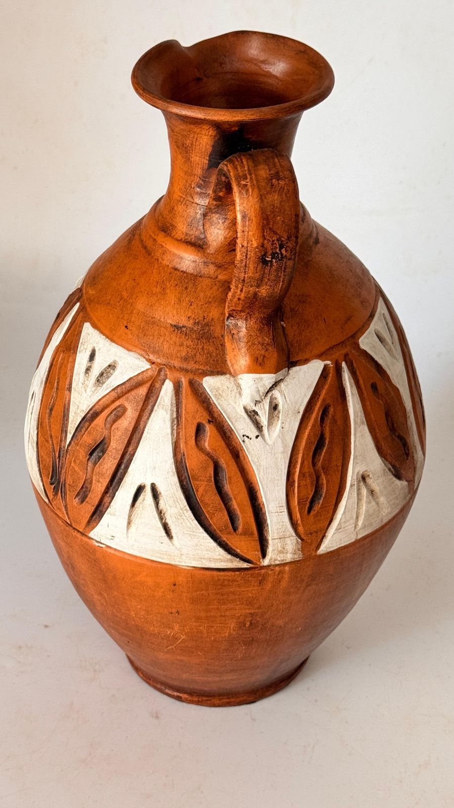 Hand Painted French Ceramic Jug – Tribal Geometric Motifs – 20th Century photo Home Decor