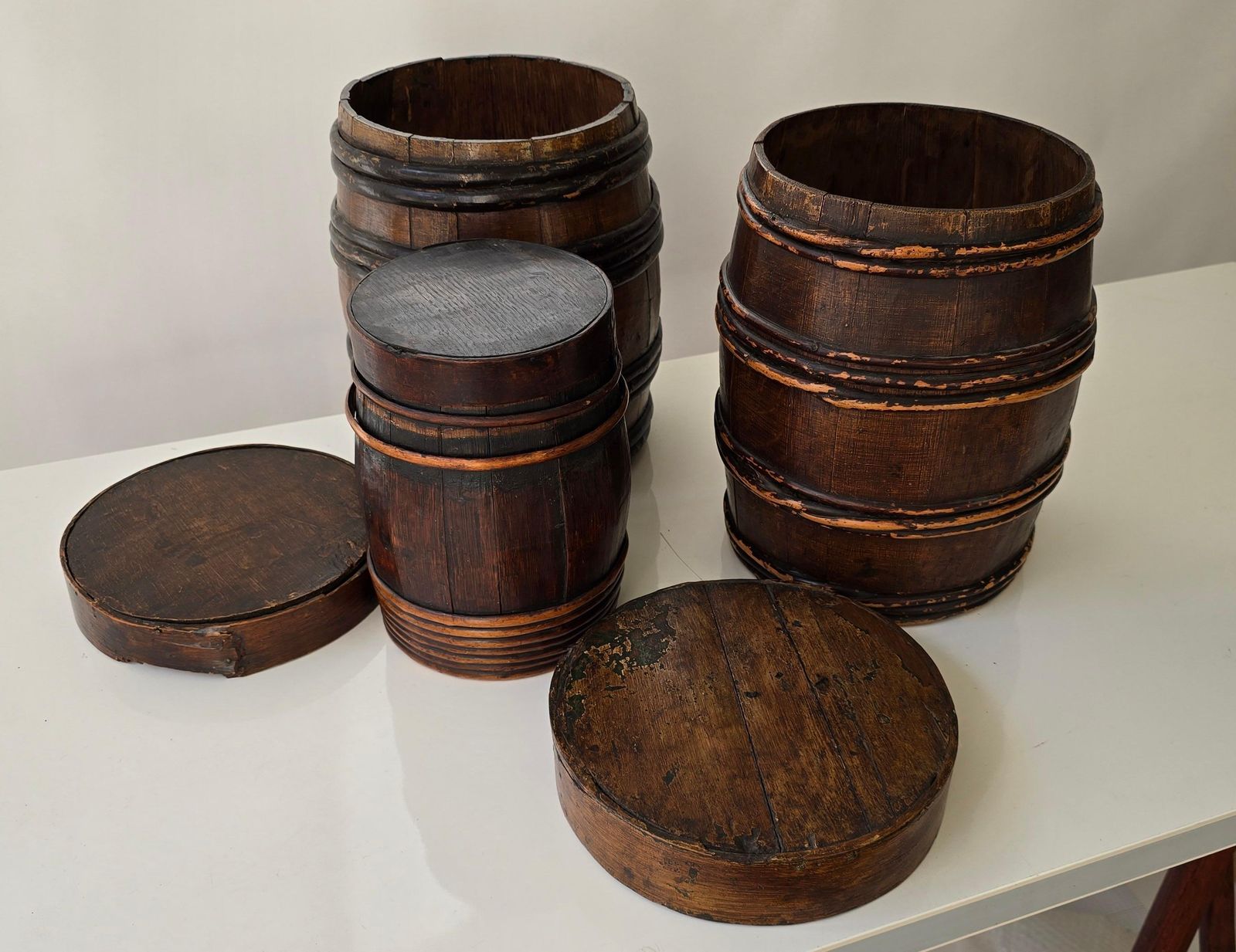 Set Of Three Antique Dutch/Flemish Herring Barrels With Original Inscriptions photo Home Decor